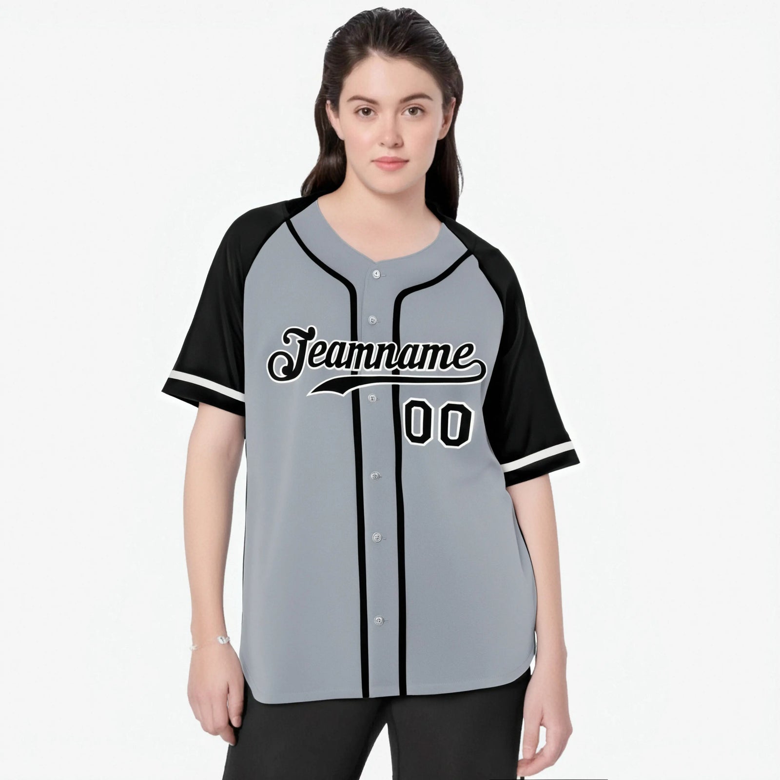Custom Gray Black Authentic Raglan Sleeves Baseball Jersey