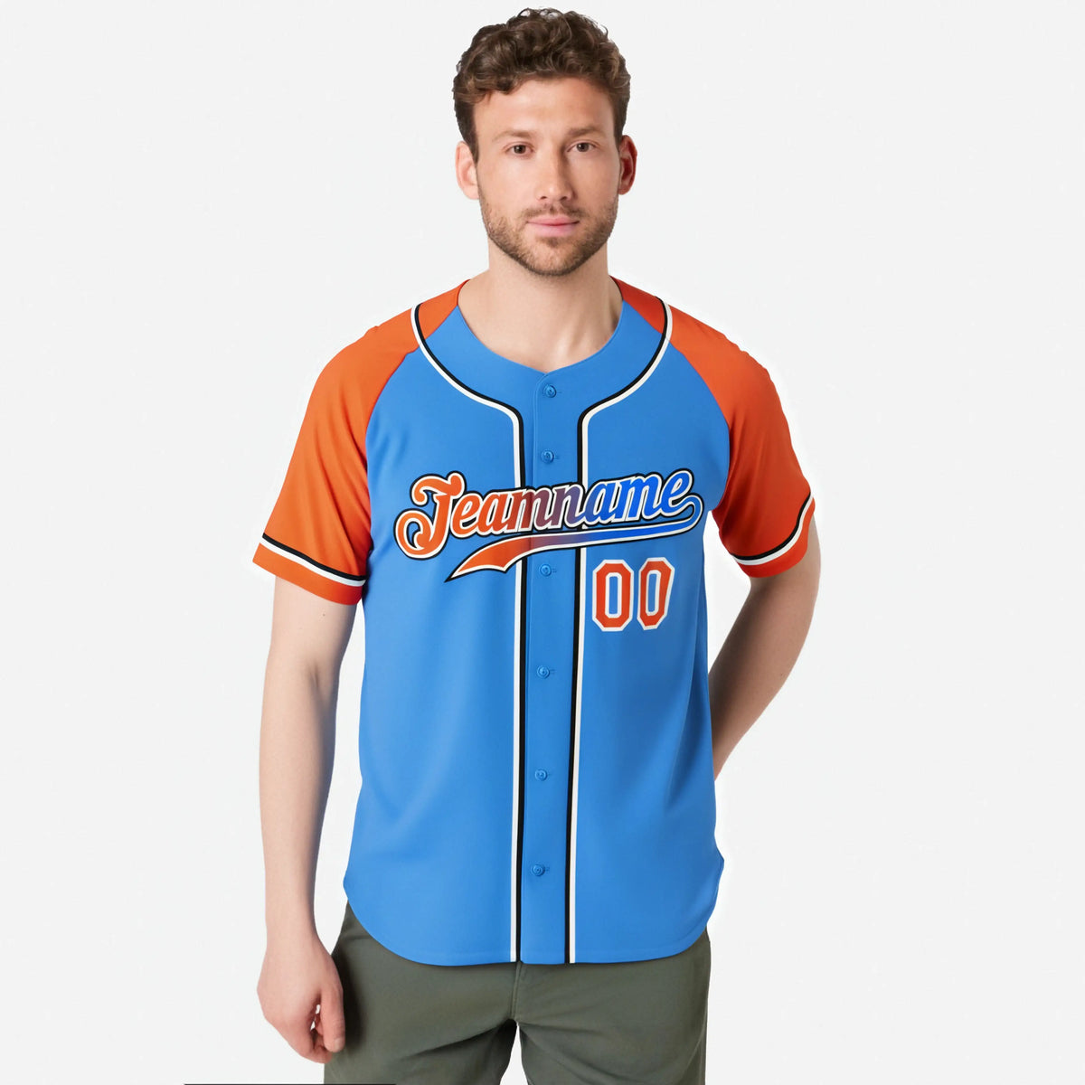 Custom Powder Blue Orange Authentic Raglan Sleeves Baseball Jersey
