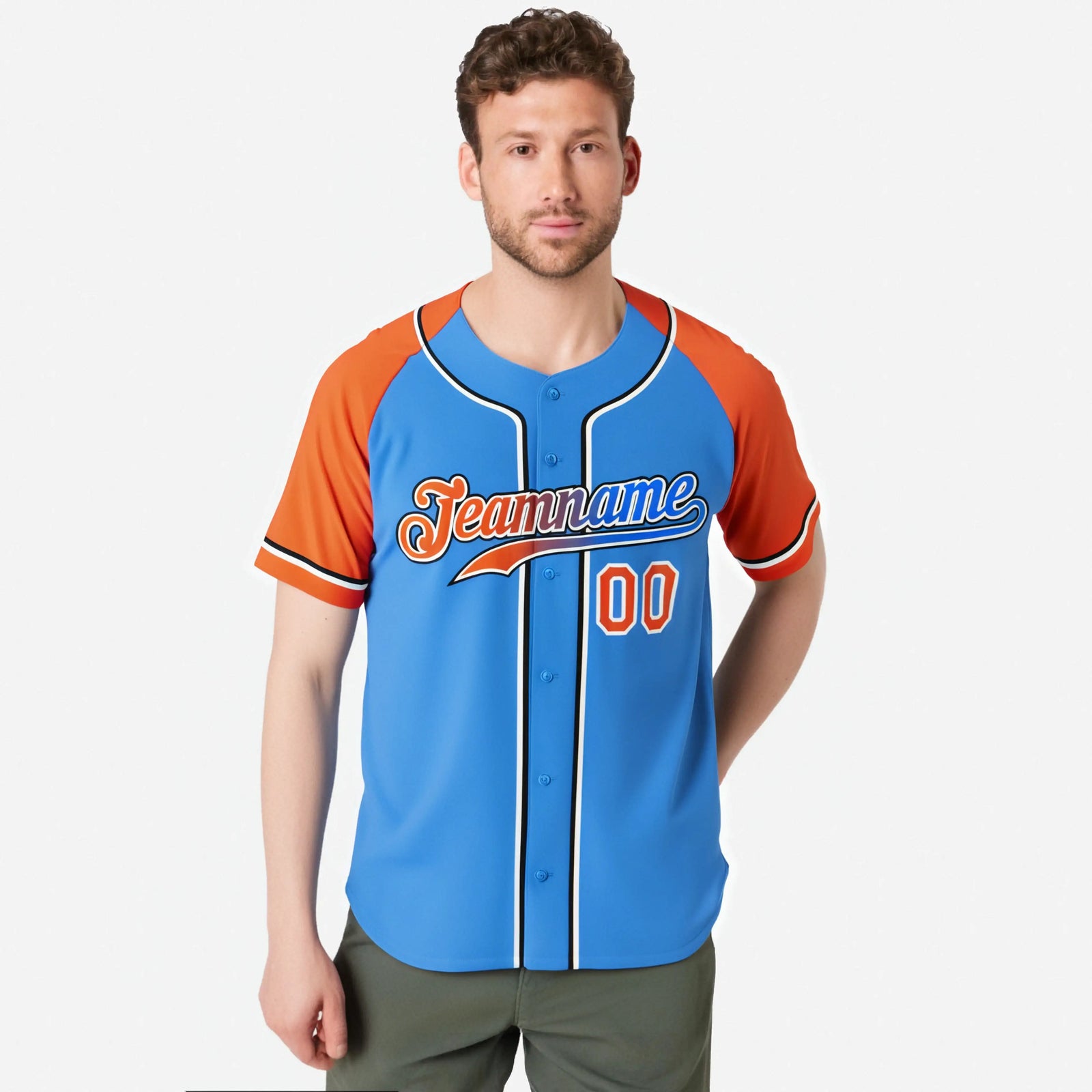 Custom Powder Blue Orange Authentic Raglan Sleeves Baseball Jersey