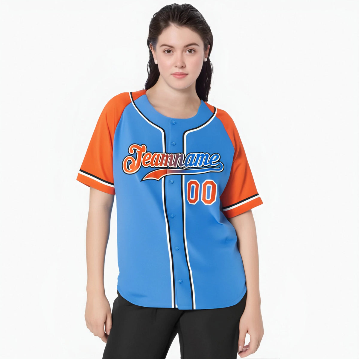 Custom Powder Blue Orange Authentic Raglan Sleeves Baseball Jersey
