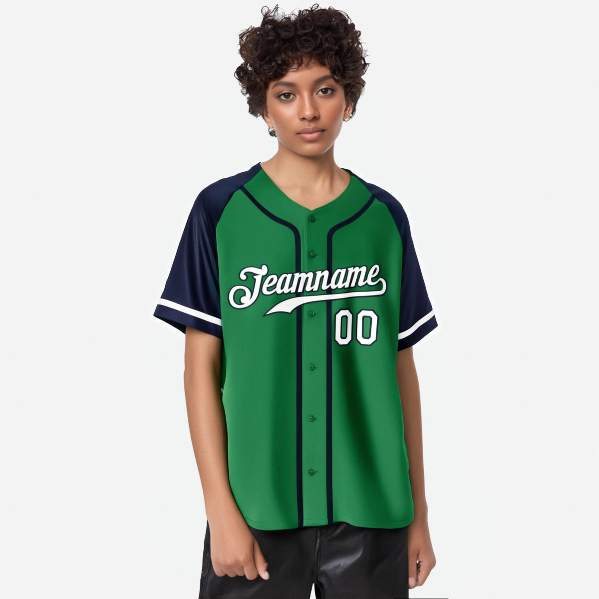 Custom Kelly Green Navy Authentic Raglan Sleeves Baseball Jersey