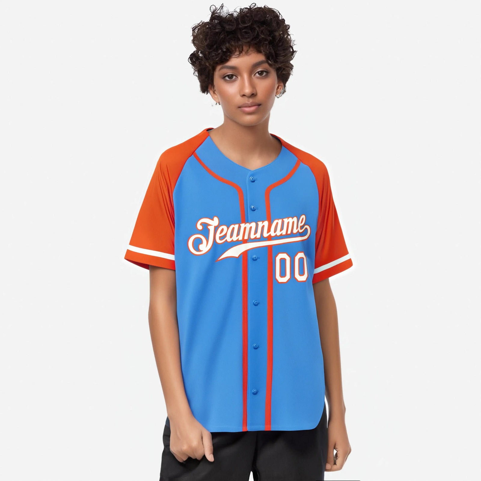 Custom Powder Blue Orange White Authentic Raglan Sleeves Baseball Jersey