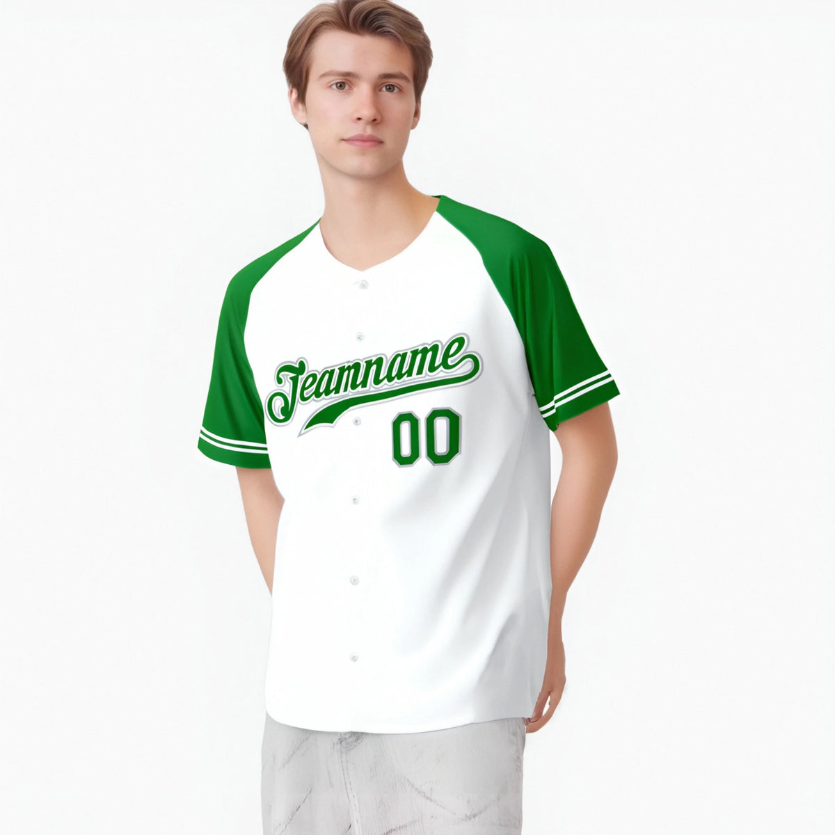 Custom White Kelly Green Authentic Raglan Sleeves Baseball Jersey