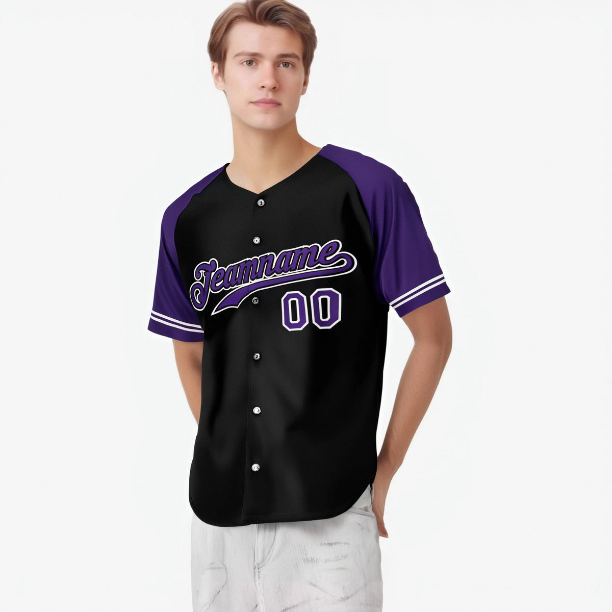 Custom Black Purple Authentic Raglan Sleeves Baseball Jersey