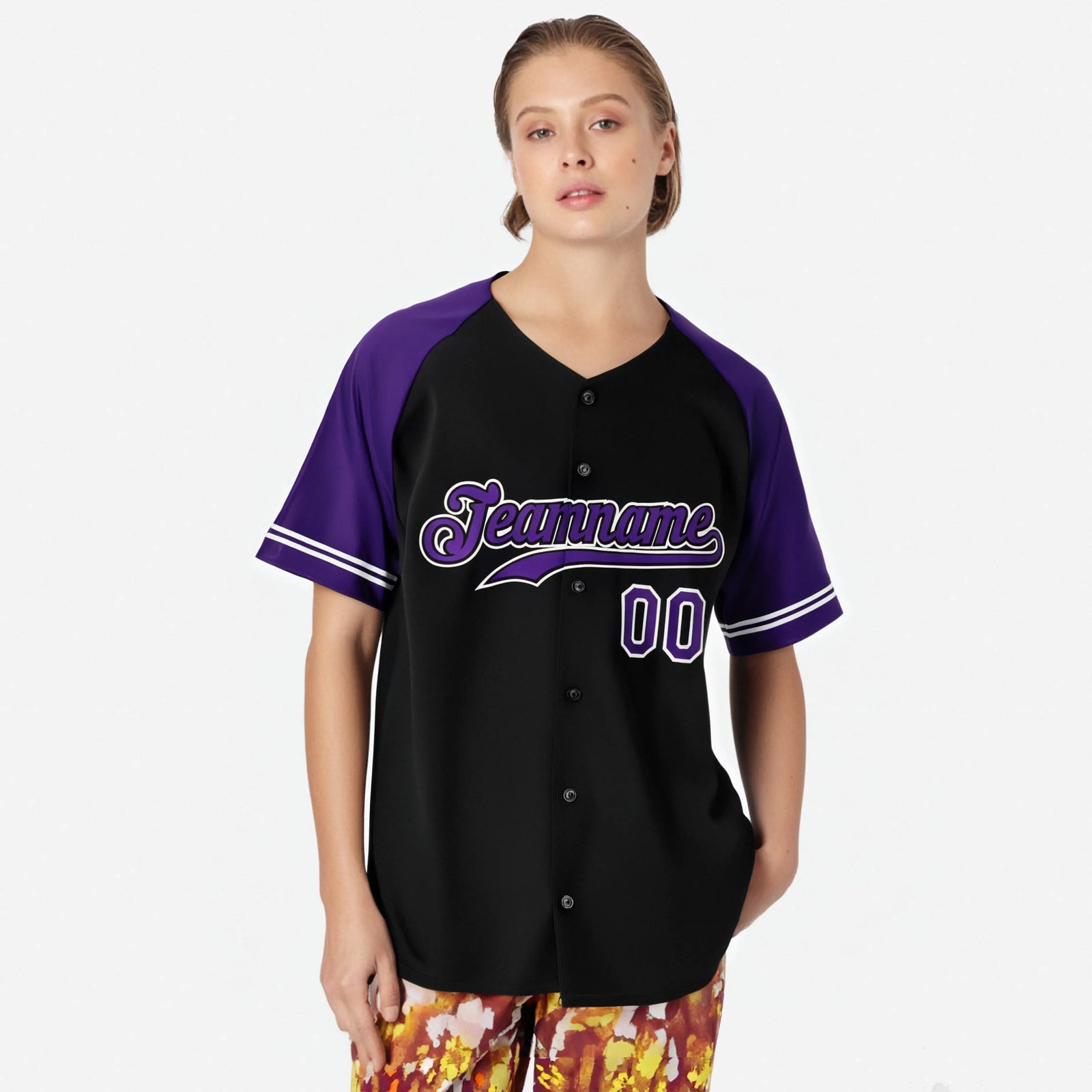 Custom Black Purple Authentic Raglan Sleeves Baseball Jersey