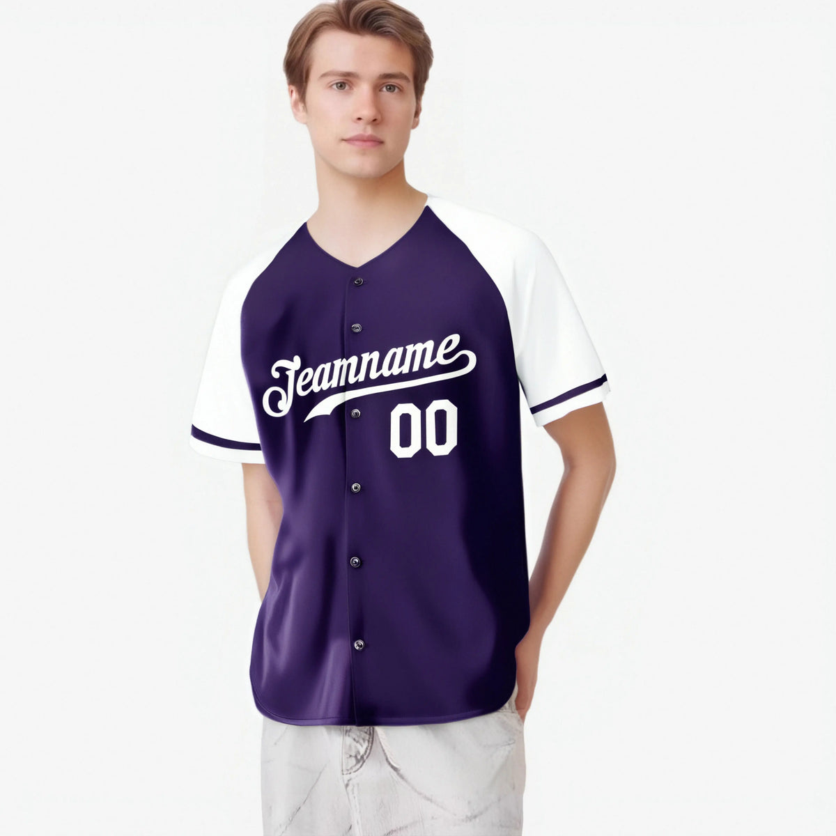 Custom Purple White Authentic Raglan Sleeves Baseball Jersey