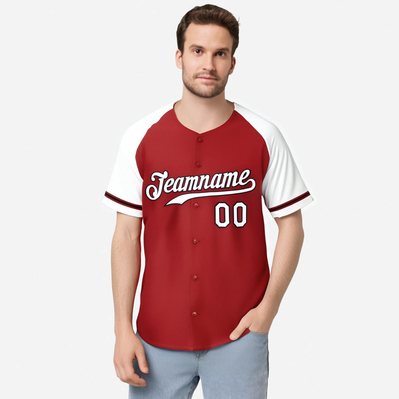 Custom Red White Authentic Raglan Sleeves Baseball Jersey