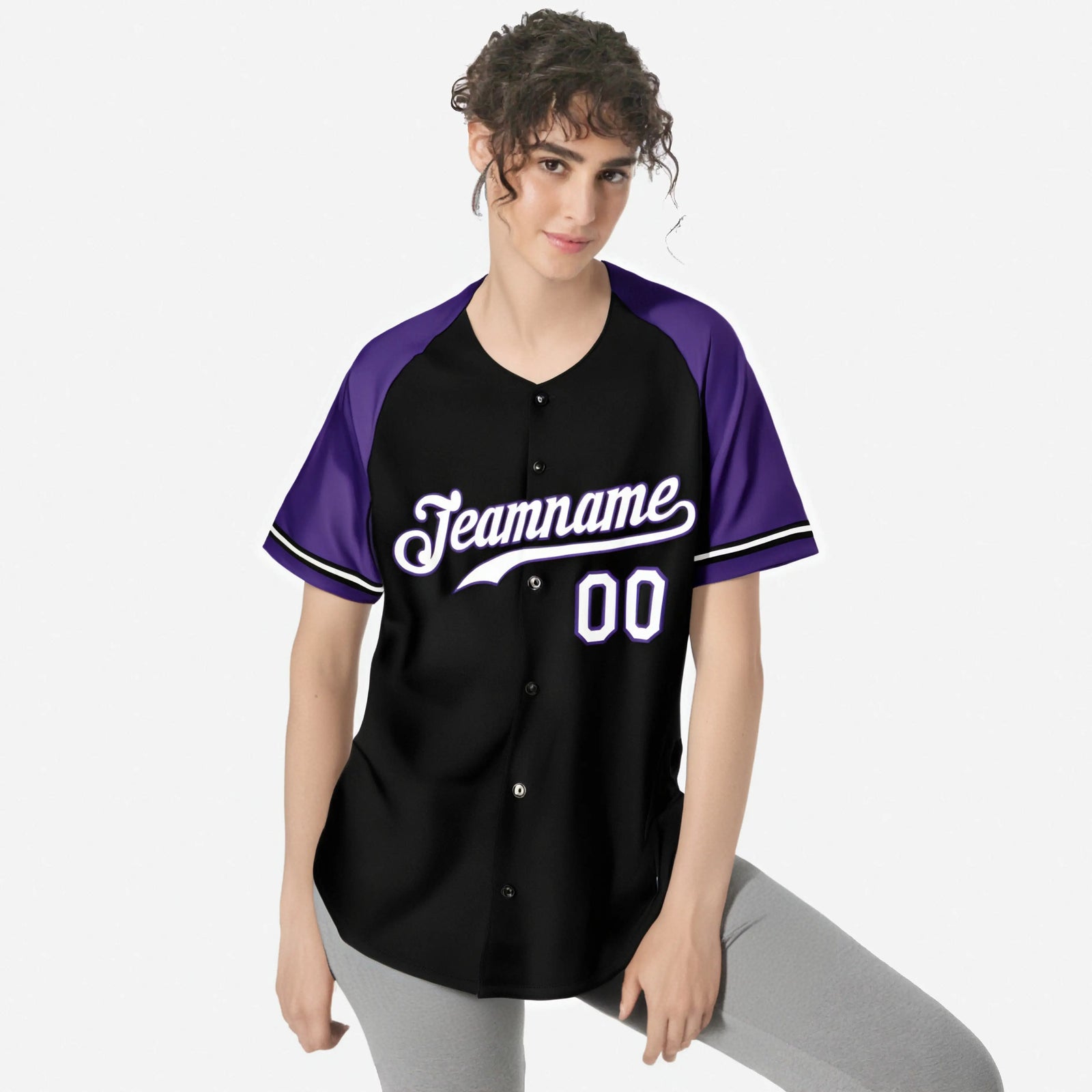 Custom Black Purple White Authentic Raglan Sleeves Baseball Jersey