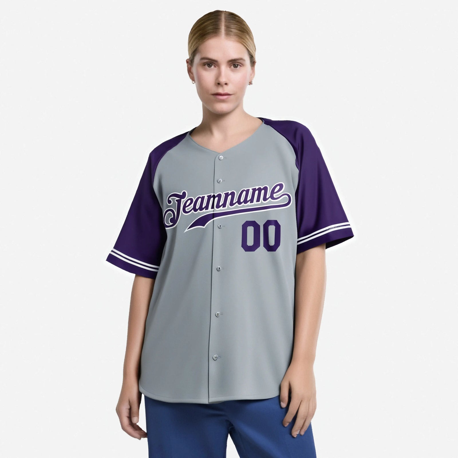 Custom Gray Purple Authentic Raglan Sleeves Baseball Jersey