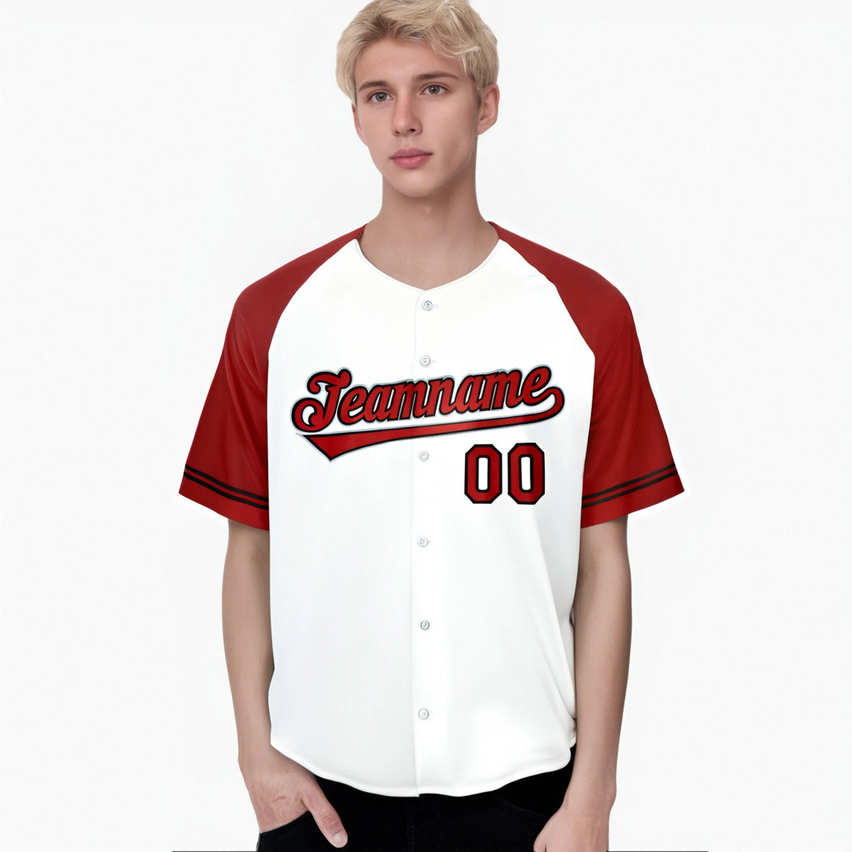 Custom White Red Authentic Raglan Sleeves Baseball Jersey