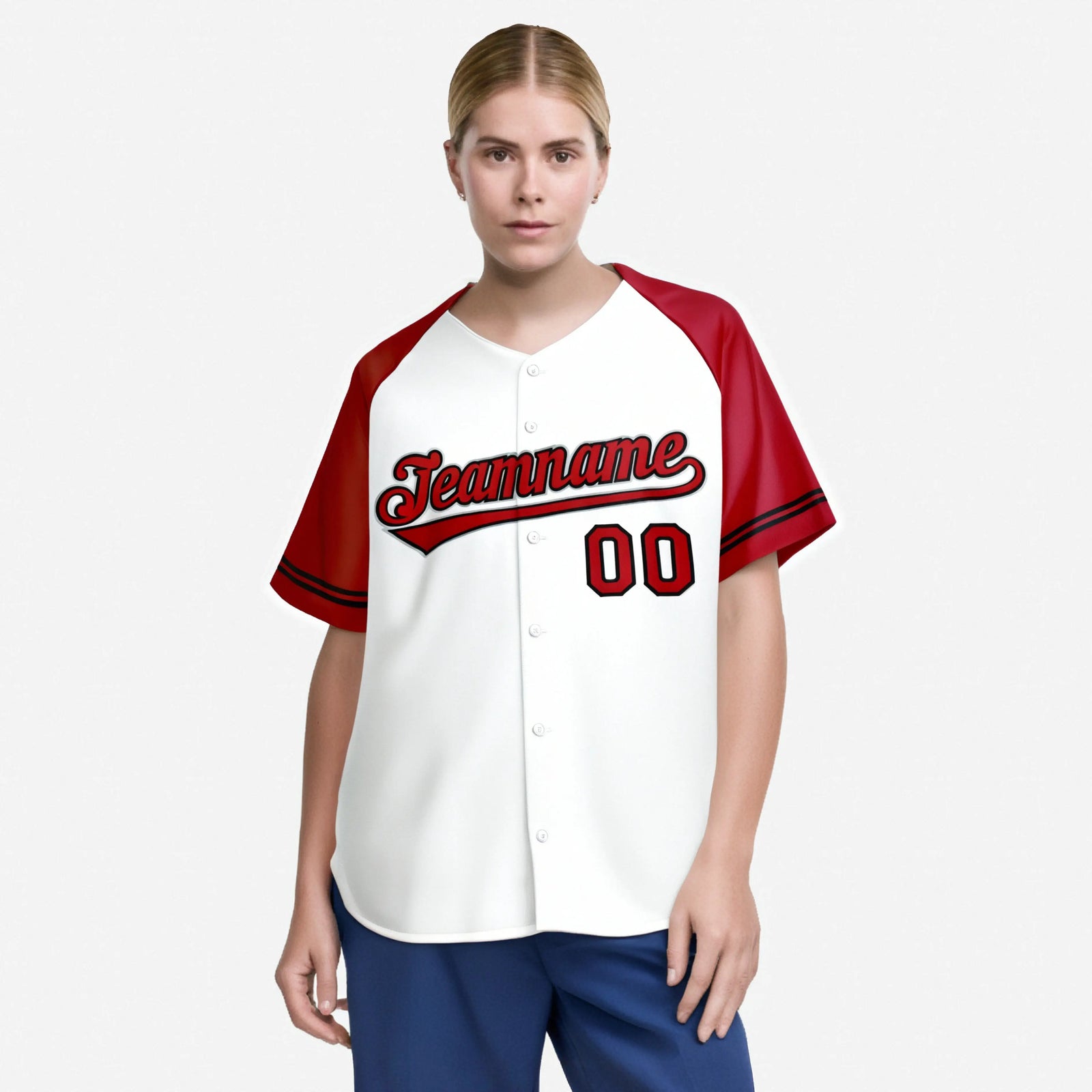 Custom White Red Authentic Raglan Sleeves Baseball Jersey