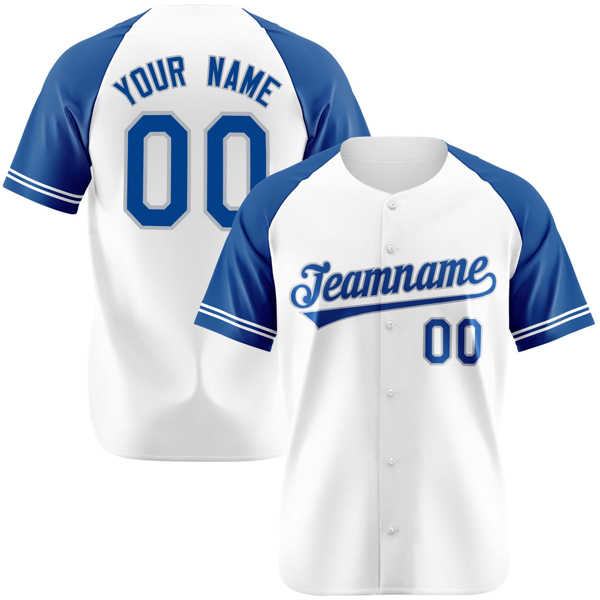 Custom White Royal Blue Authentic Raglan Sleeves Baseball Jersey