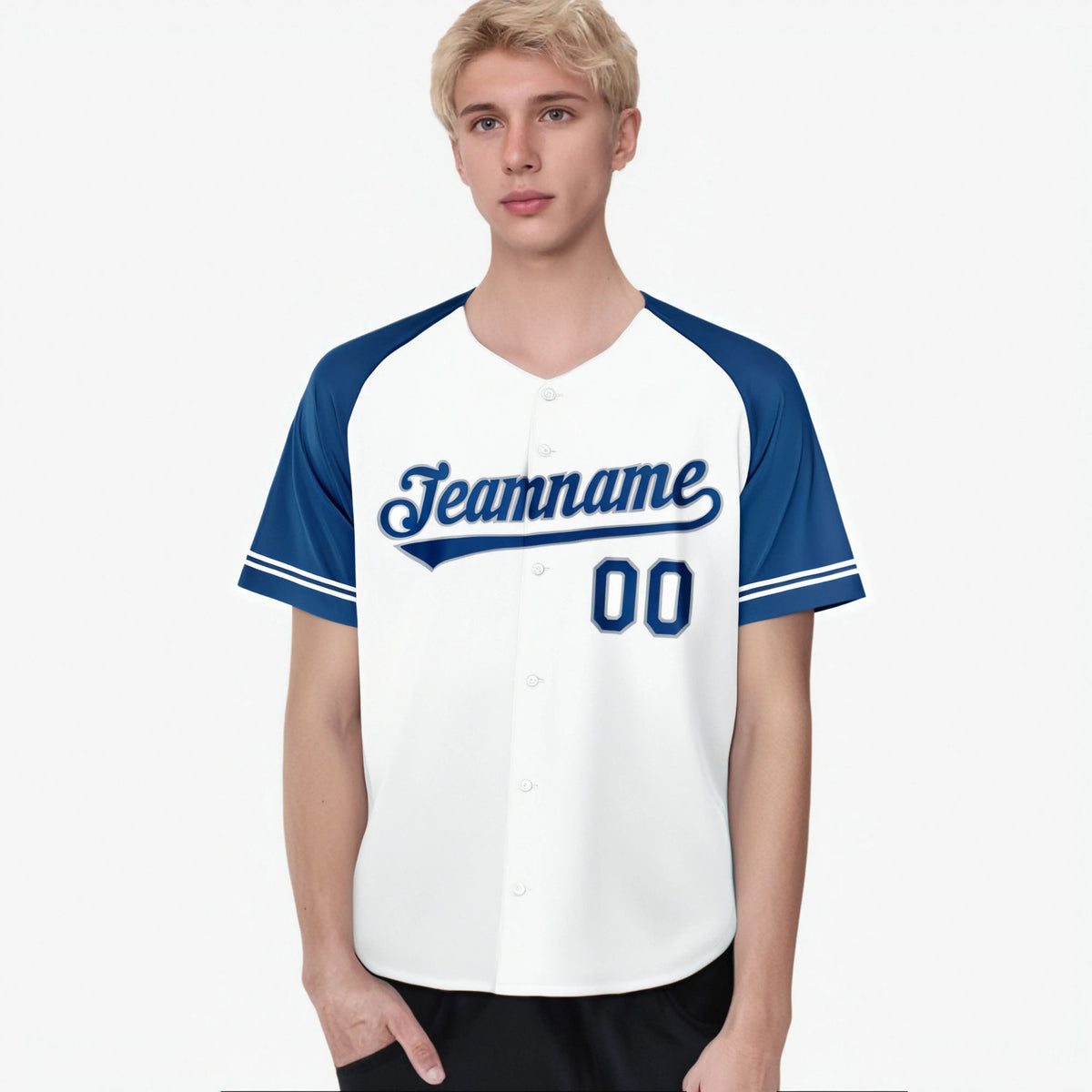 Custom White Royal Blue Authentic Raglan Sleeves Baseball Jersey