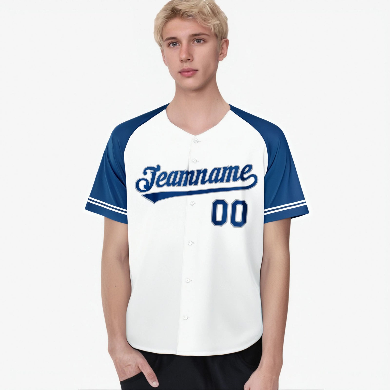 Custom White Royal Blue Authentic Raglan Sleeves Baseball Jersey