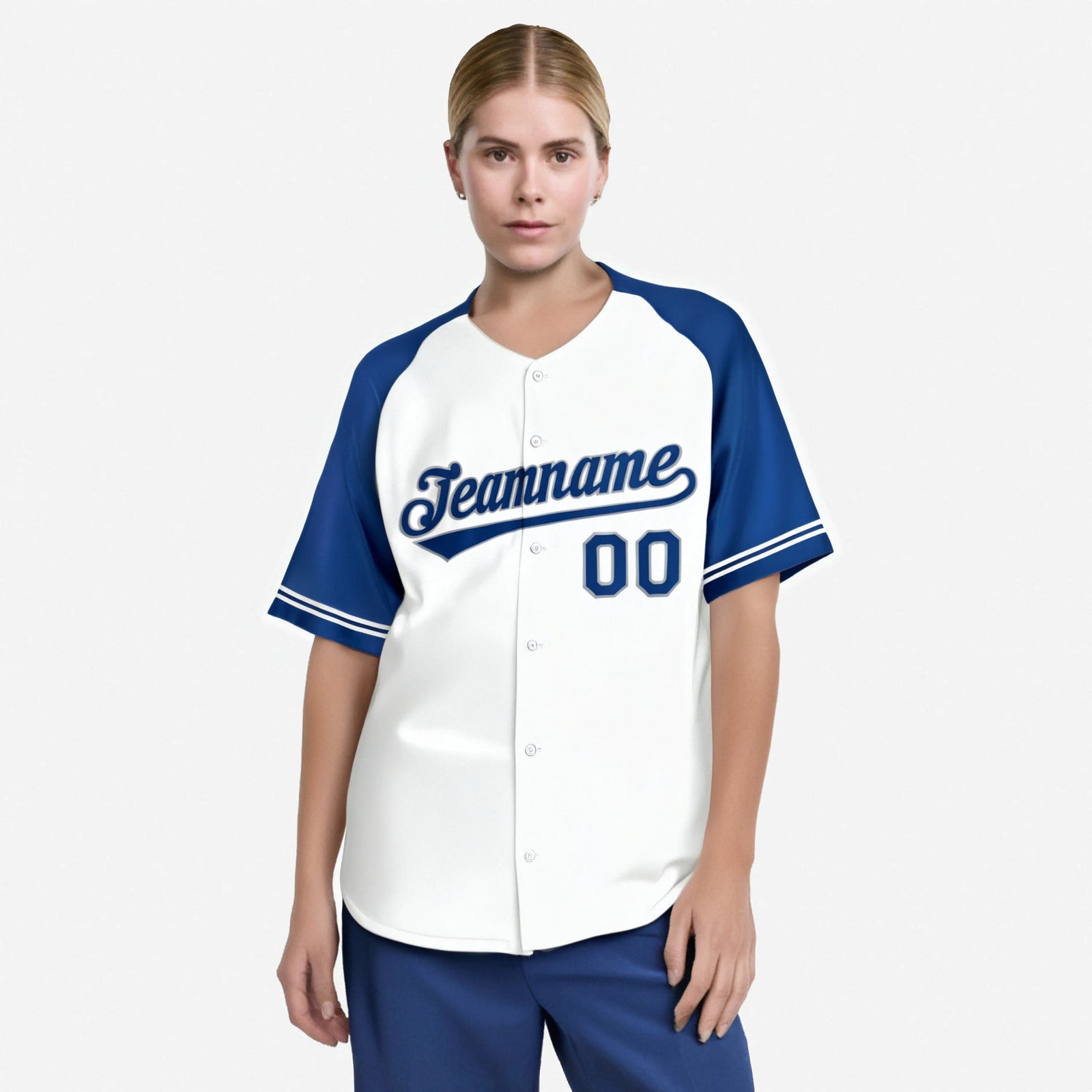 Custom White Royal Blue Authentic Raglan Sleeves Baseball Jersey