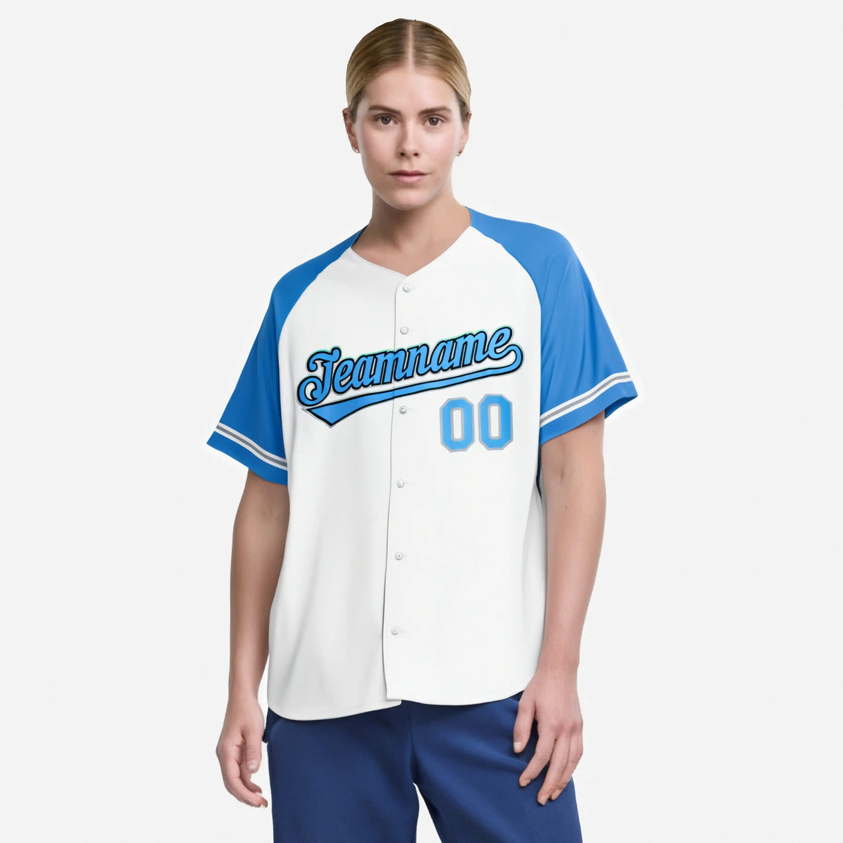 Custom White Light-Blue Authentic Raglan Sleeves Baseball Jersey