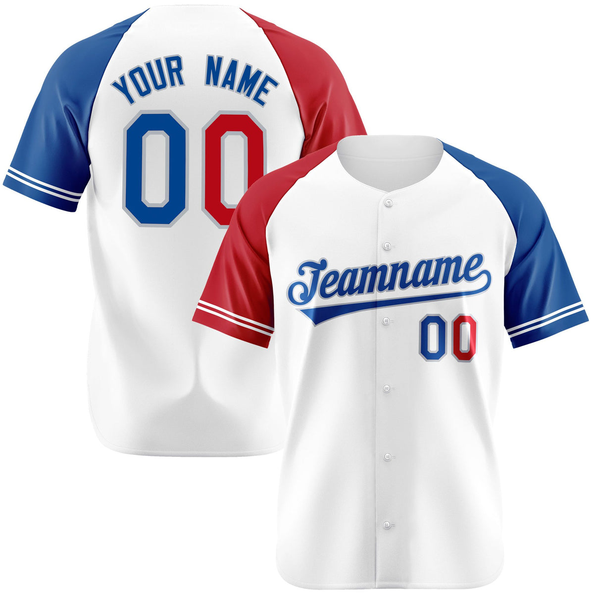 Custom White Red-Blue Authentic Raglan Sleeves Baseball Jersey