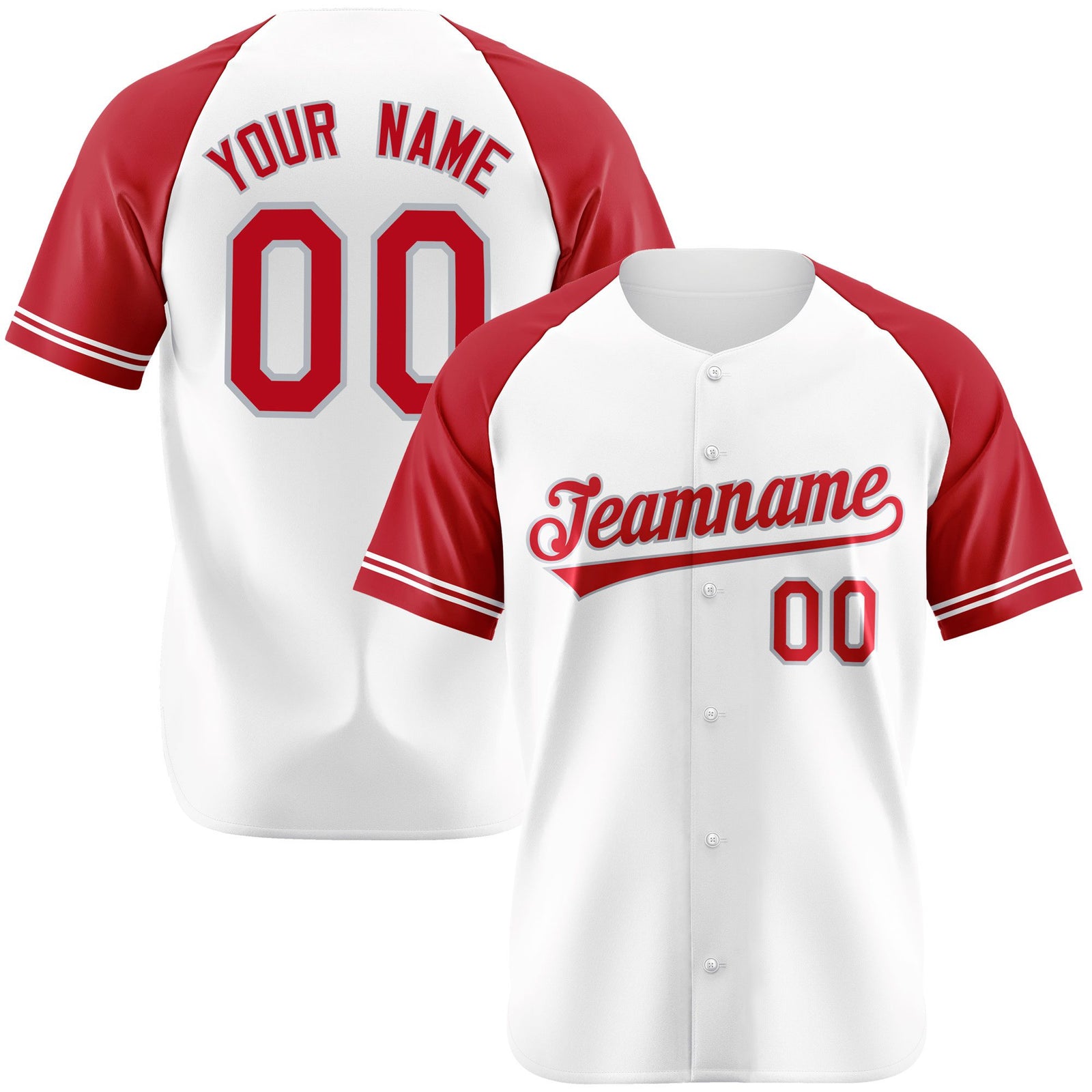 Custom White Red Authentic Raglan Sleeves Baseball Jersey