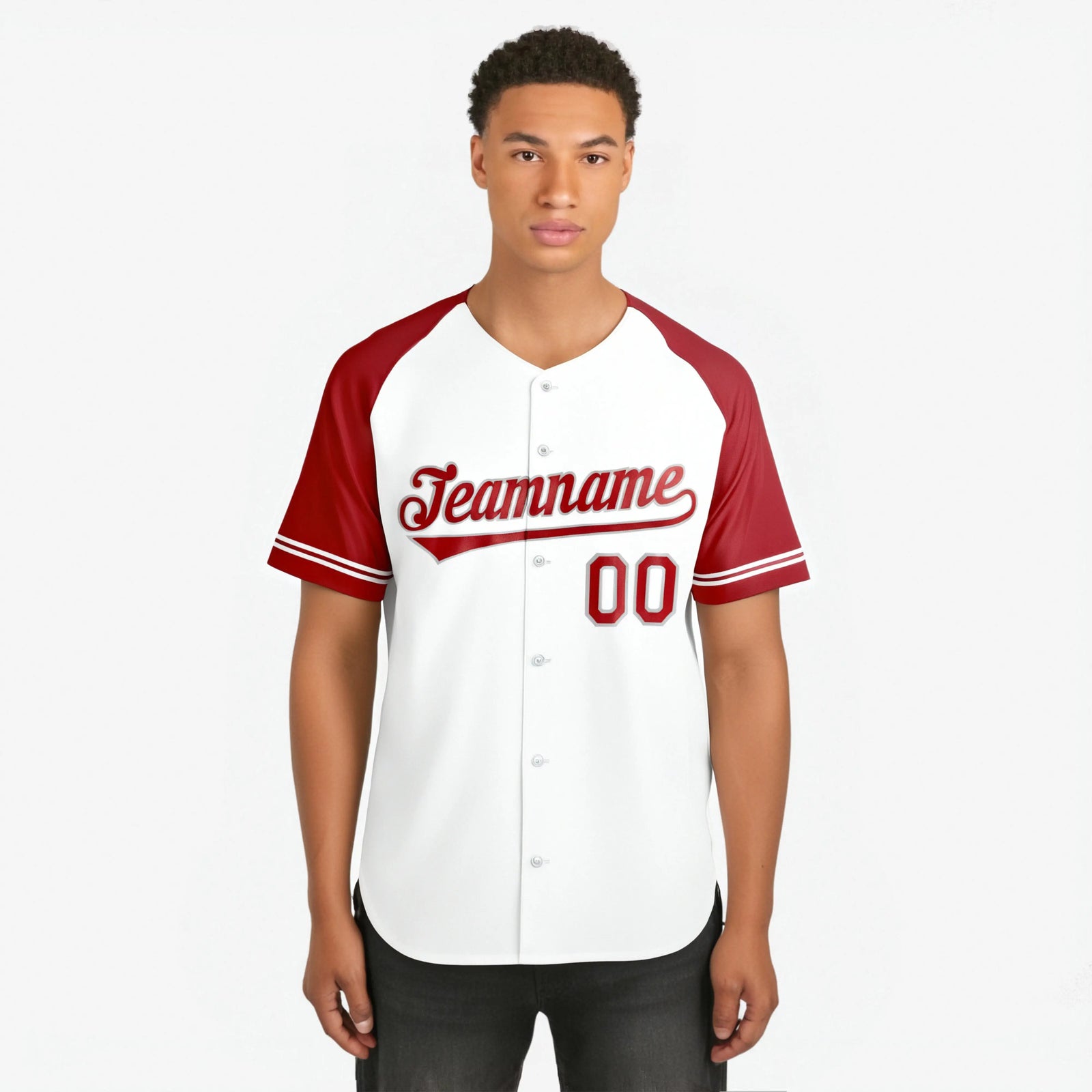 Custom White Red Authentic Raglan Sleeves Baseball Jersey
