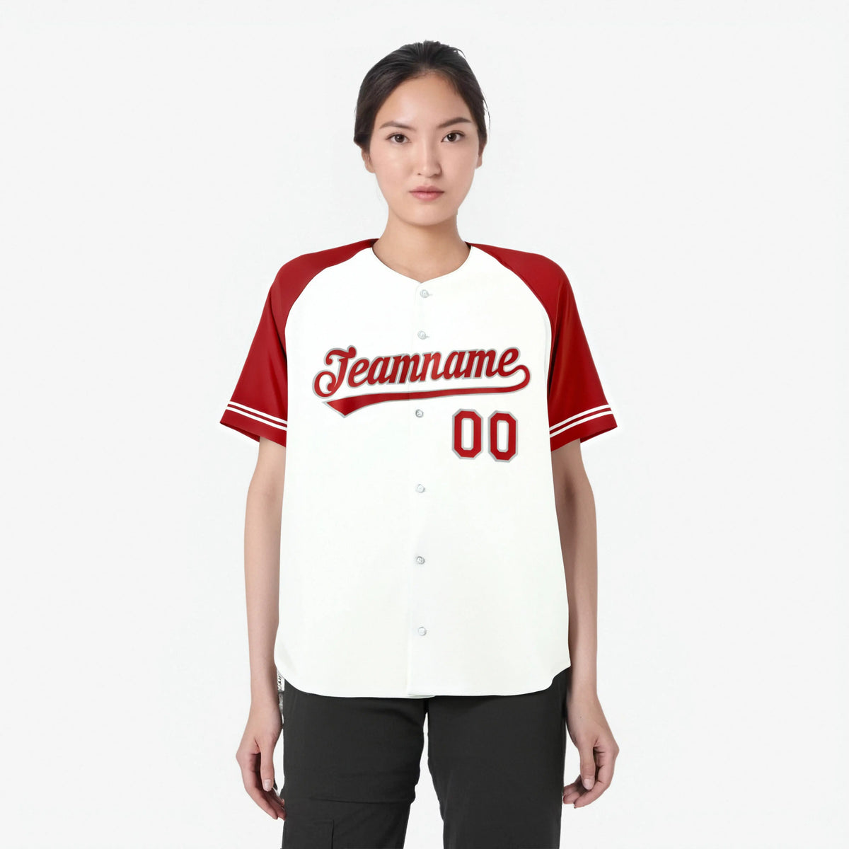 Custom White Red Authentic Raglan Sleeves Baseball Jersey