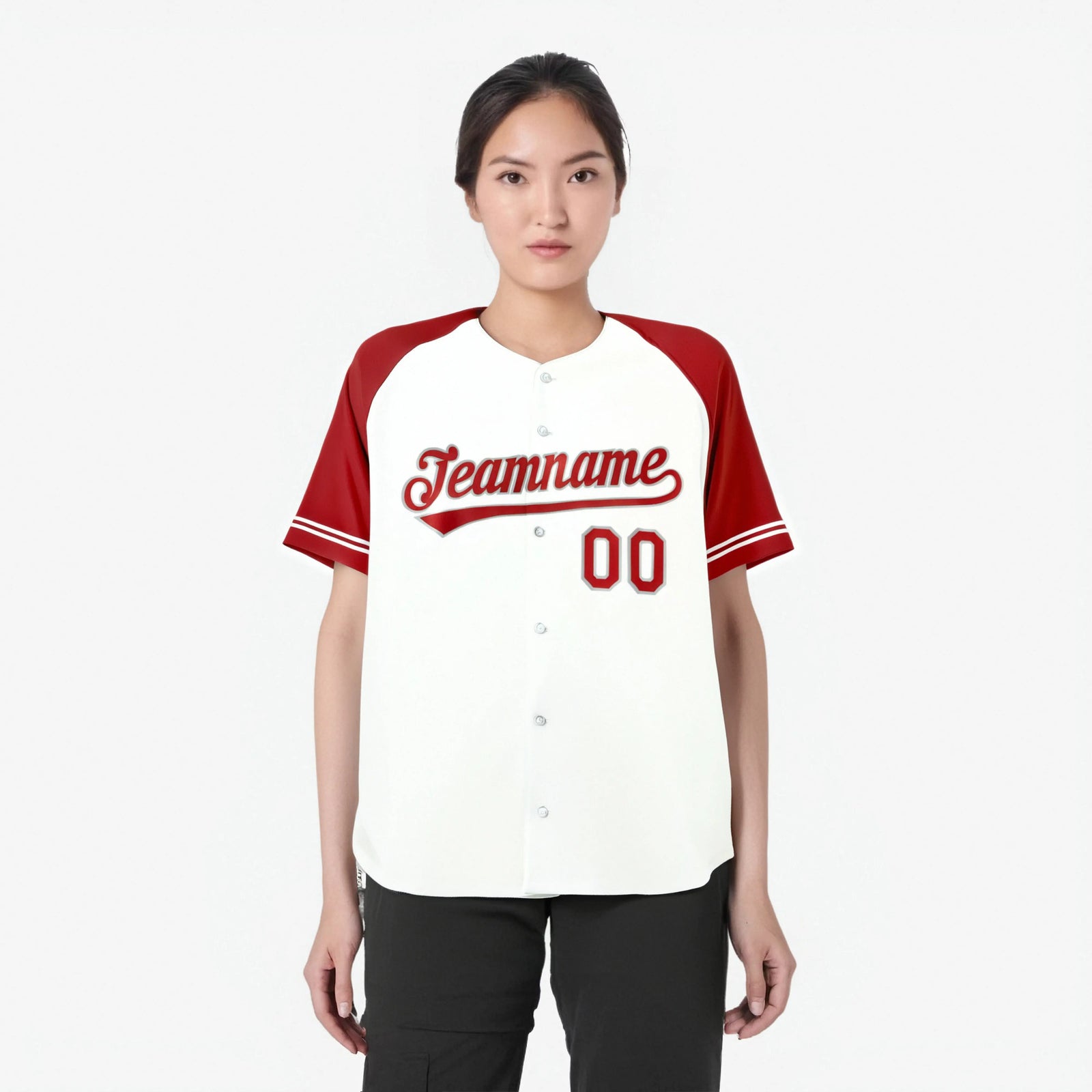 Custom White Red Authentic Raglan Sleeves Baseball Jersey