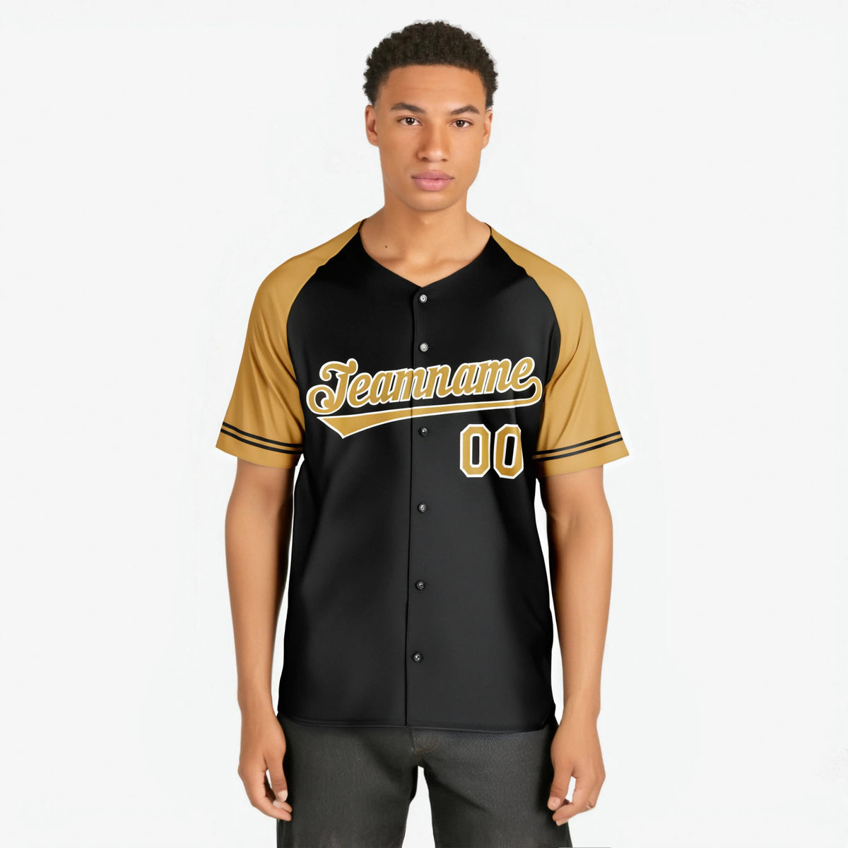 Custom Black Gold Authentic Raglan Sleeves Baseball Jersey