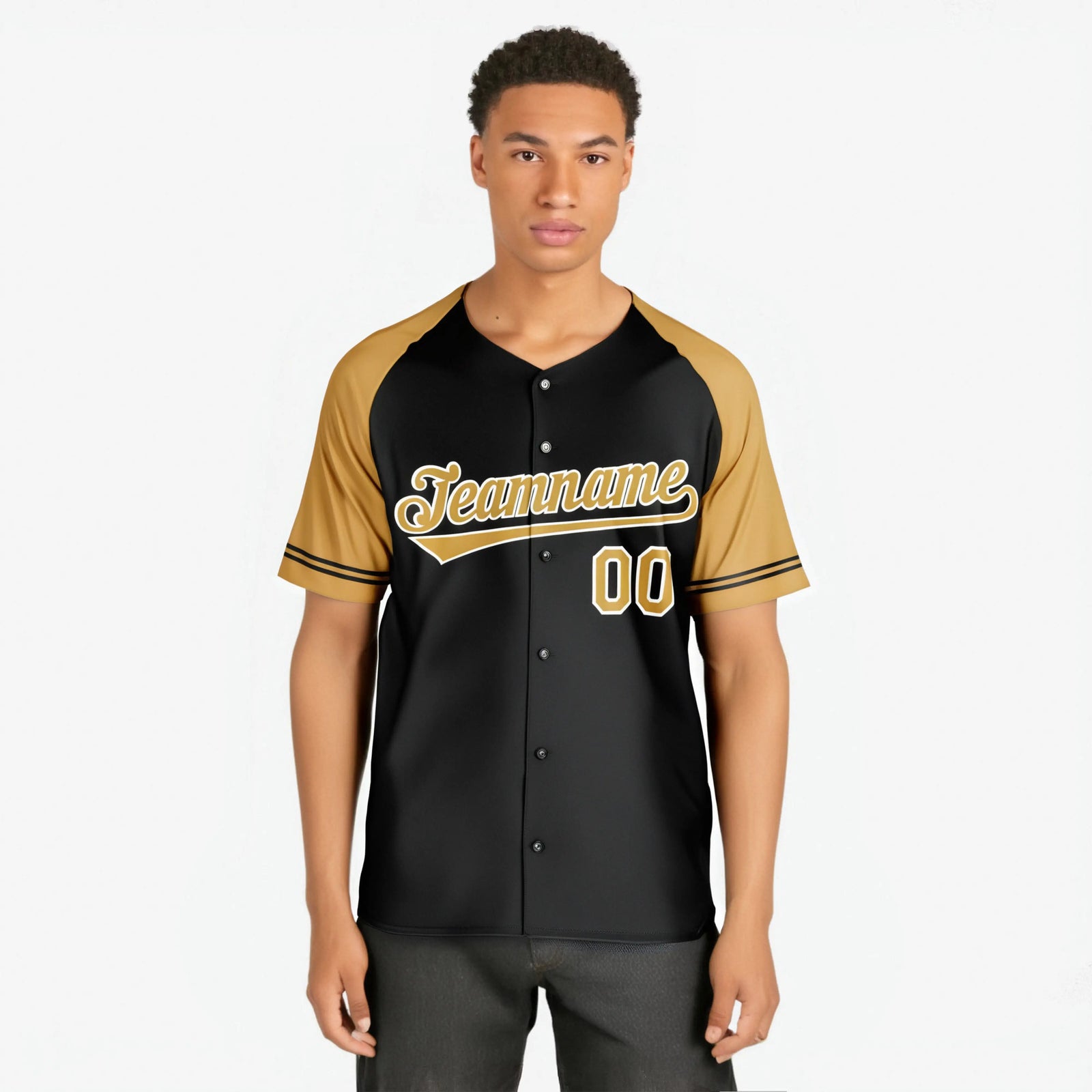 Custom Black Gold Authentic Raglan Sleeves Baseball Jersey