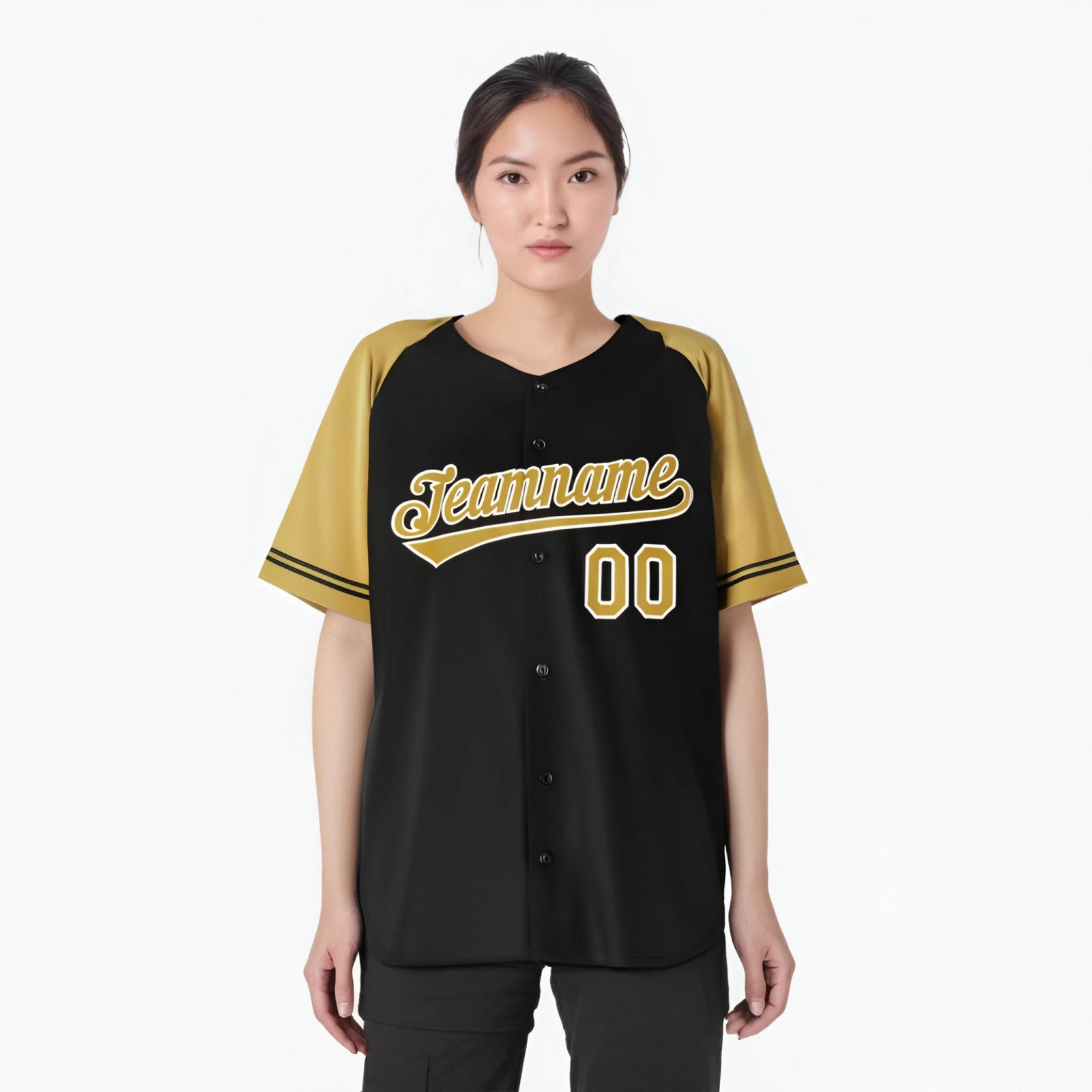 Custom Black Gold Authentic Raglan Sleeves Baseball Jersey