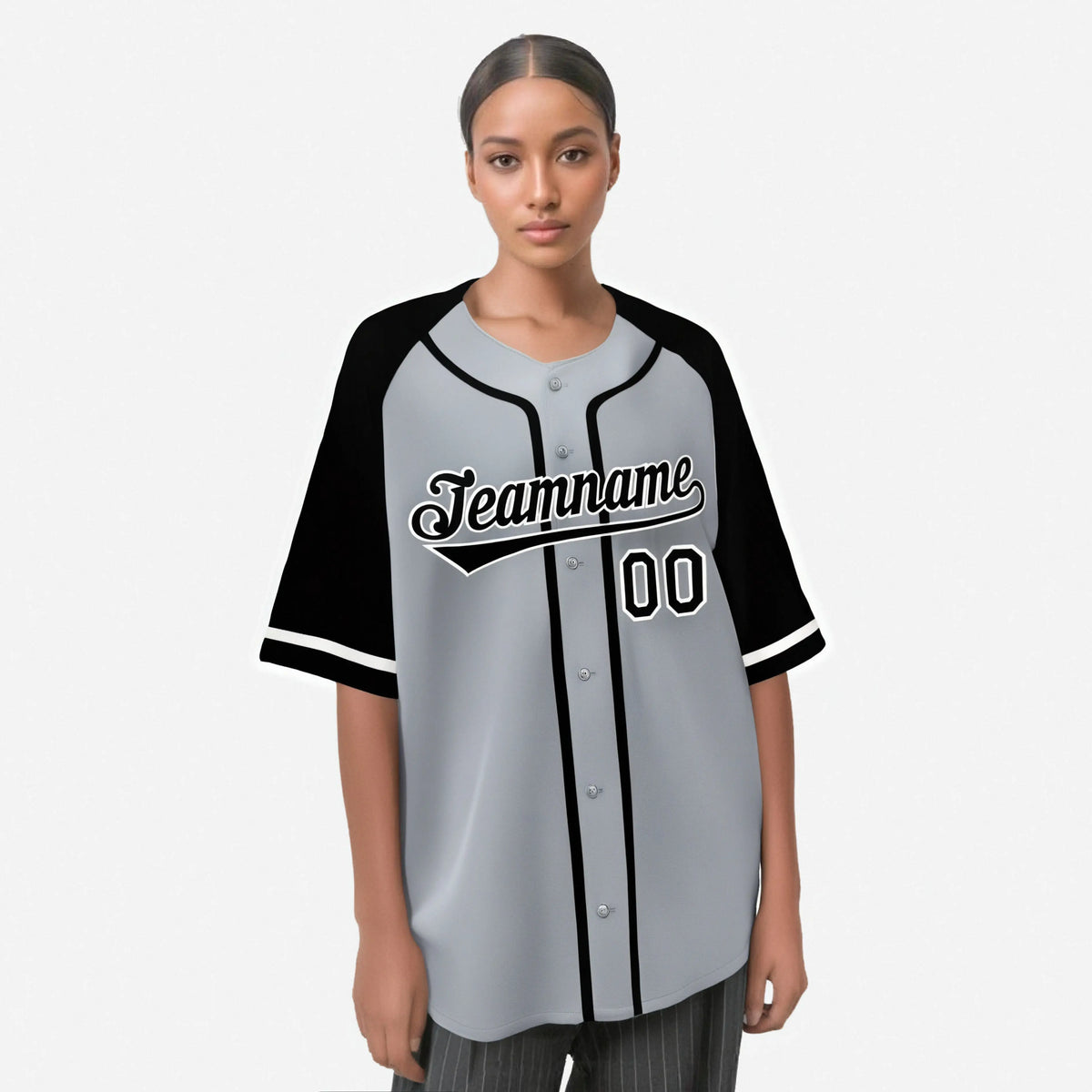 Custom Gray Black Authentic Raglan Sleeves Baseball Jersey