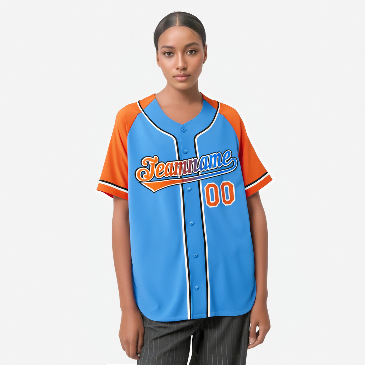 Custom Powder Blue Orange Authentic Raglan Sleeves Baseball Jersey