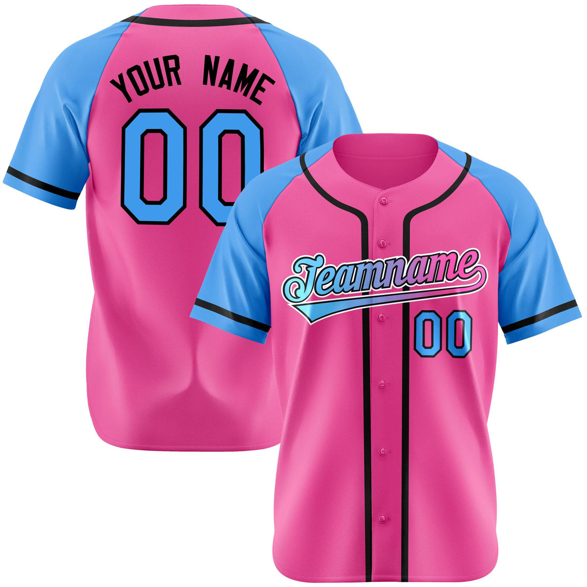 Custom Pink Powder Blue Authentic Raglan Sleeves Baseball Jersey