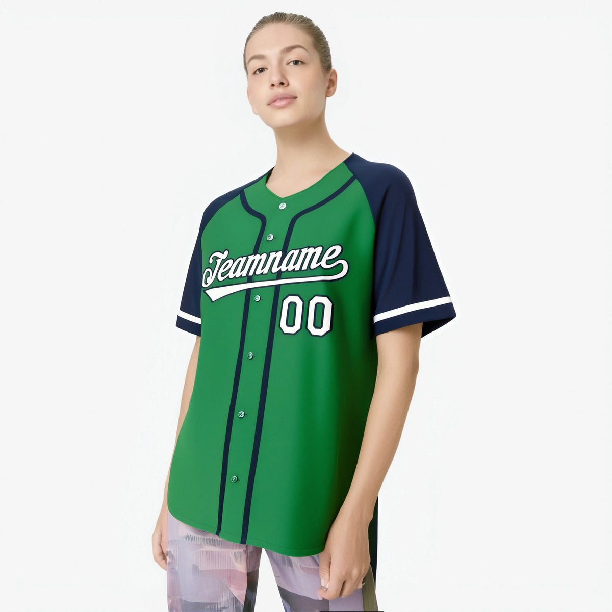 Custom Kelly Green Navy Authentic Raglan Sleeves Baseball Jersey