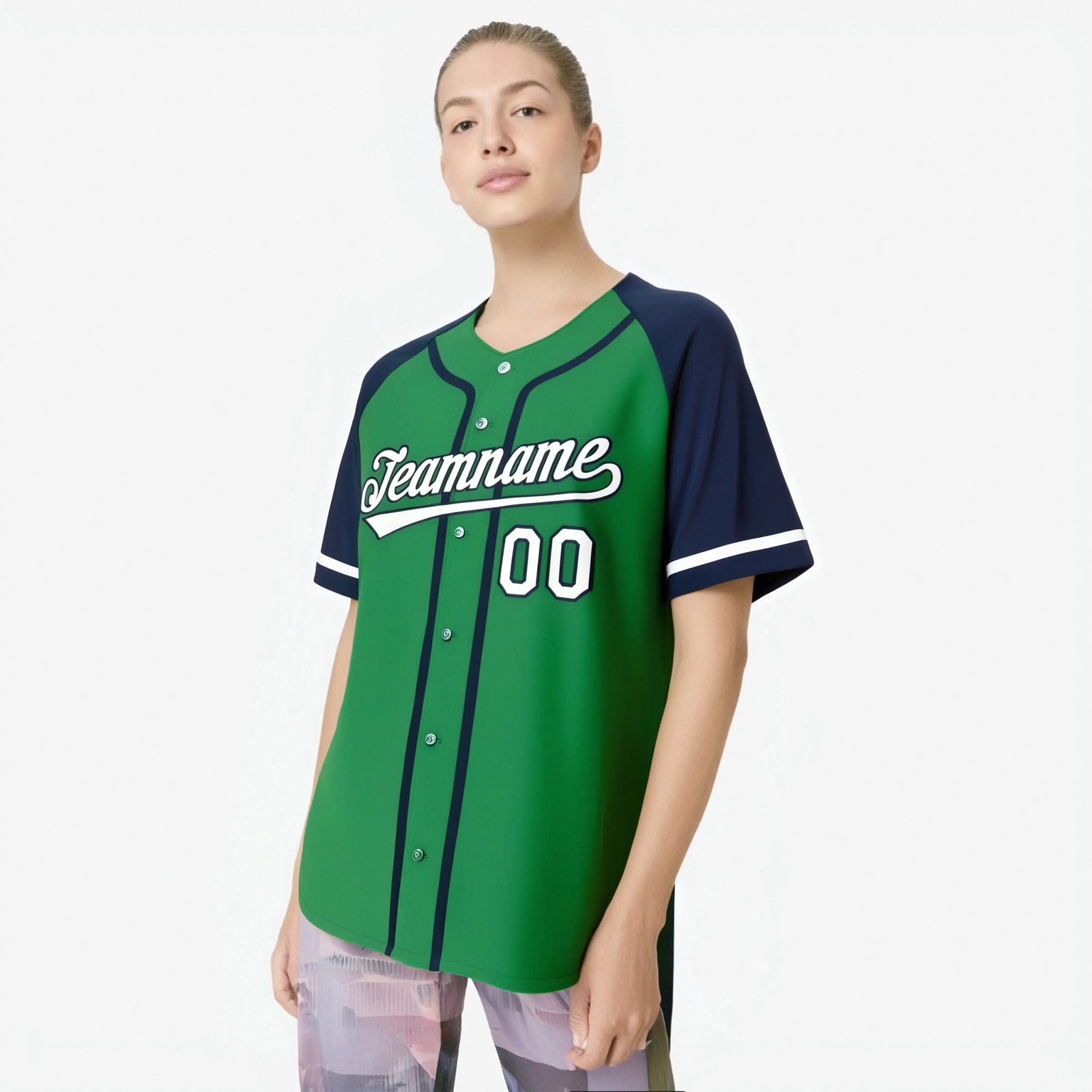 Custom Kelly Green Navy Authentic Raglan Sleeves Baseball Jersey
