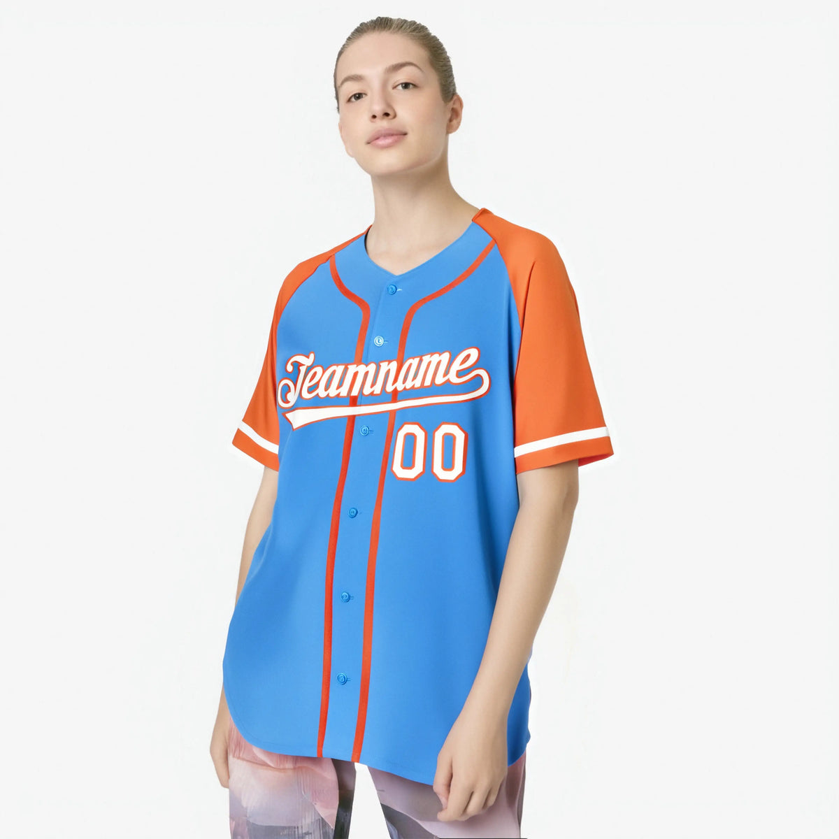 Custom Powder Blue Orange White Authentic Raglan Sleeves Baseball Jersey