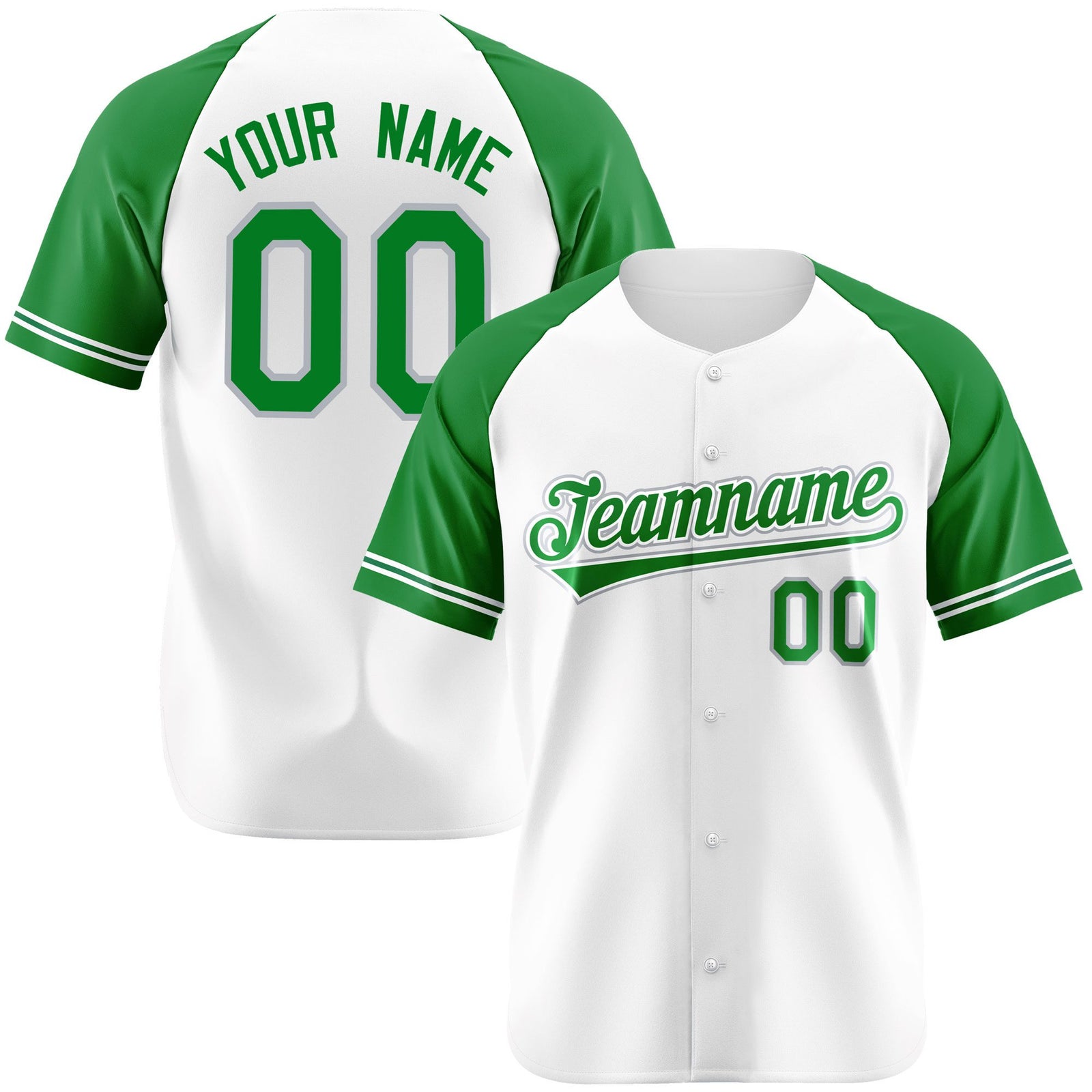 Custom White Kelly Green Authentic Raglan Sleeves Baseball Jersey