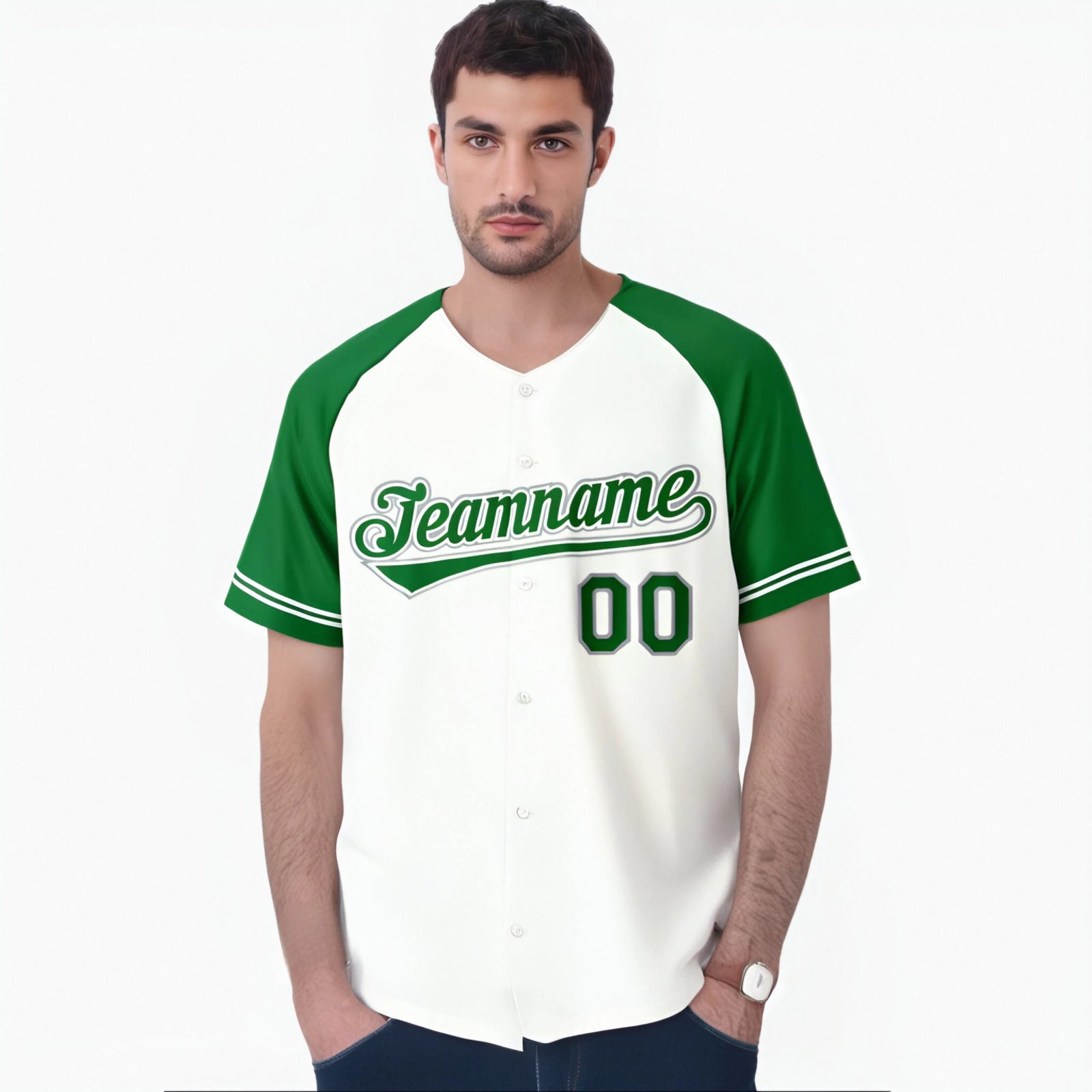 Custom White Kelly Green Authentic Raglan Sleeves Baseball Jersey