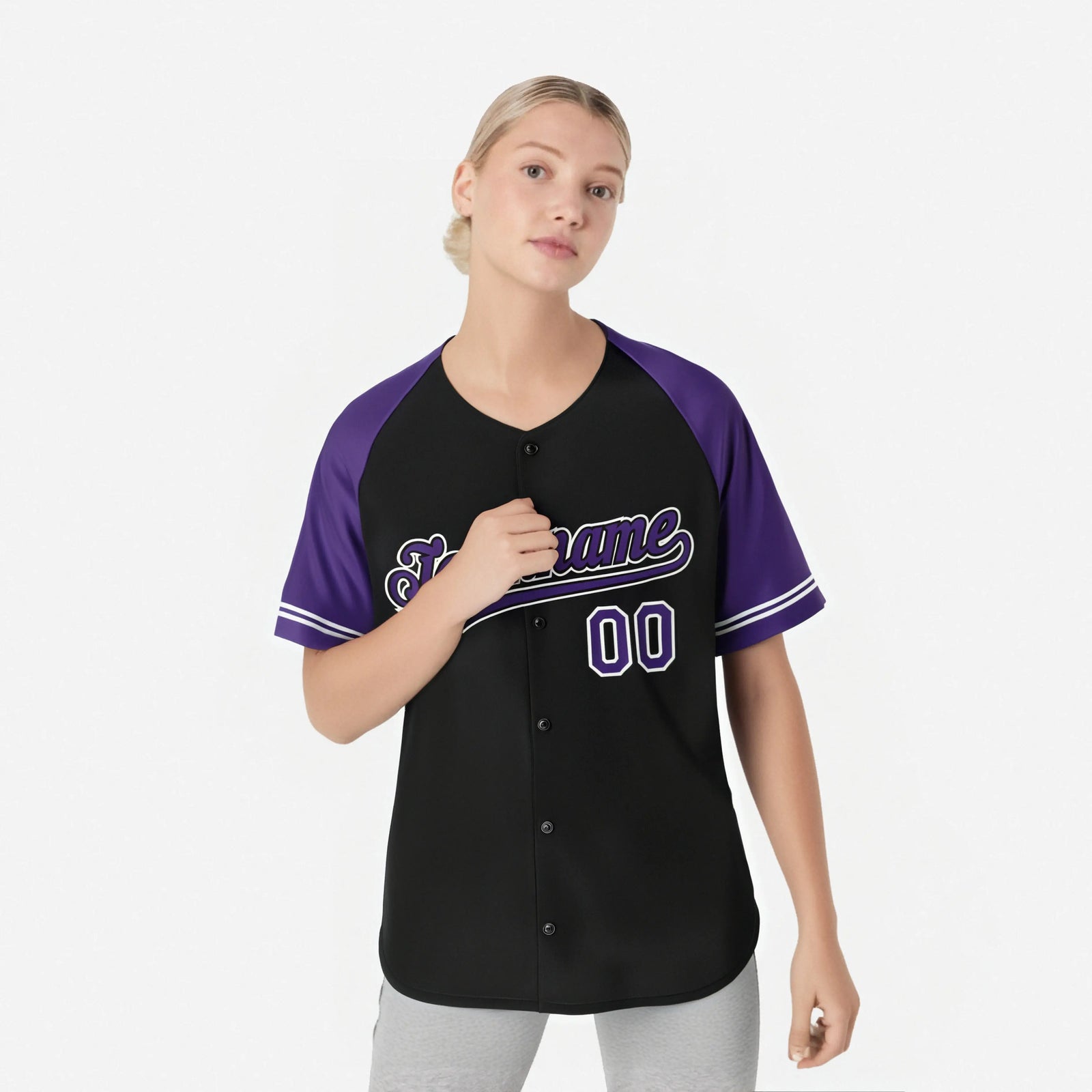 Custom Black Purple Authentic Raglan Sleeves Baseball Jersey