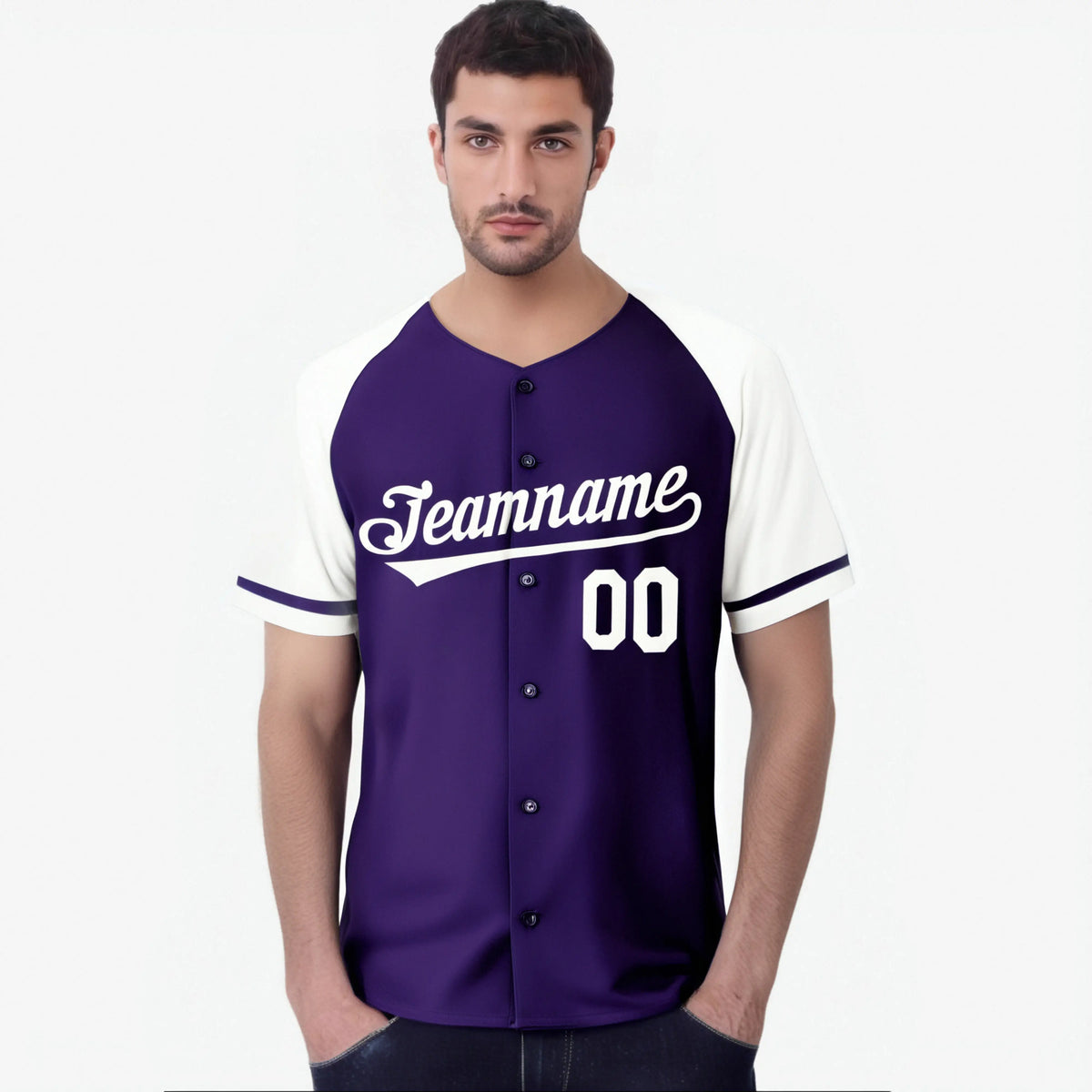 Custom Purple White Authentic Raglan Sleeves Baseball Jersey