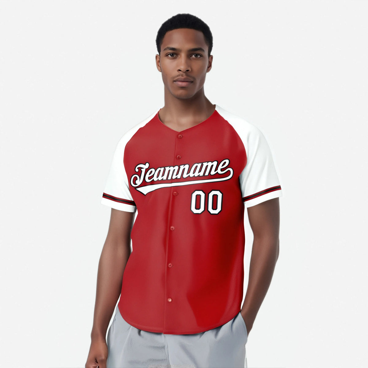 Custom Red White Authentic Raglan Sleeves Baseball Jersey