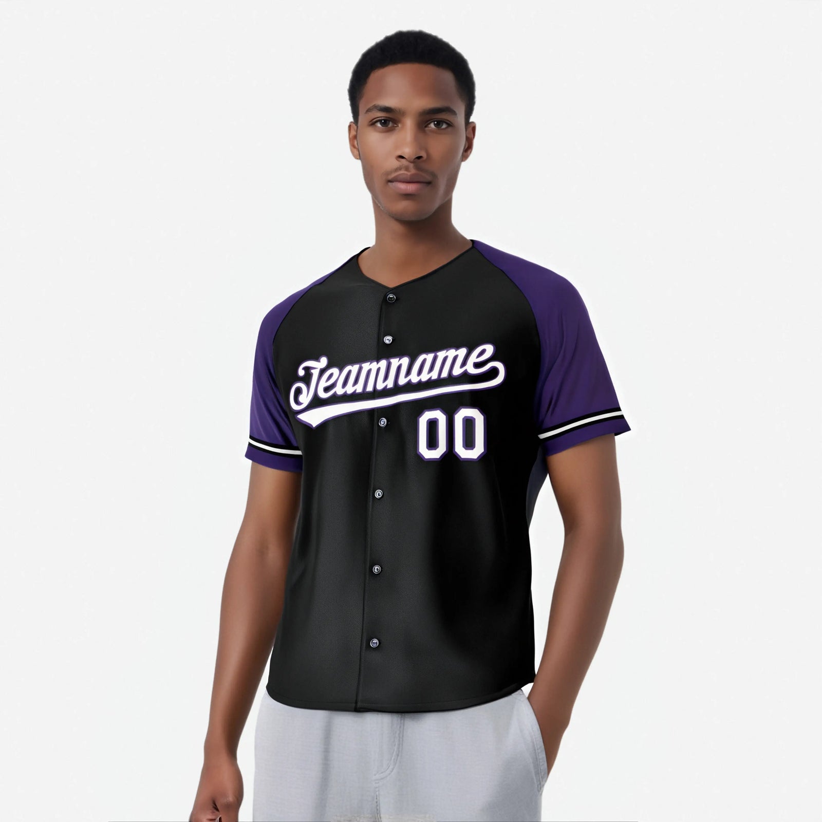 Custom Black Purple White Authentic Raglan Sleeves Baseball Jersey