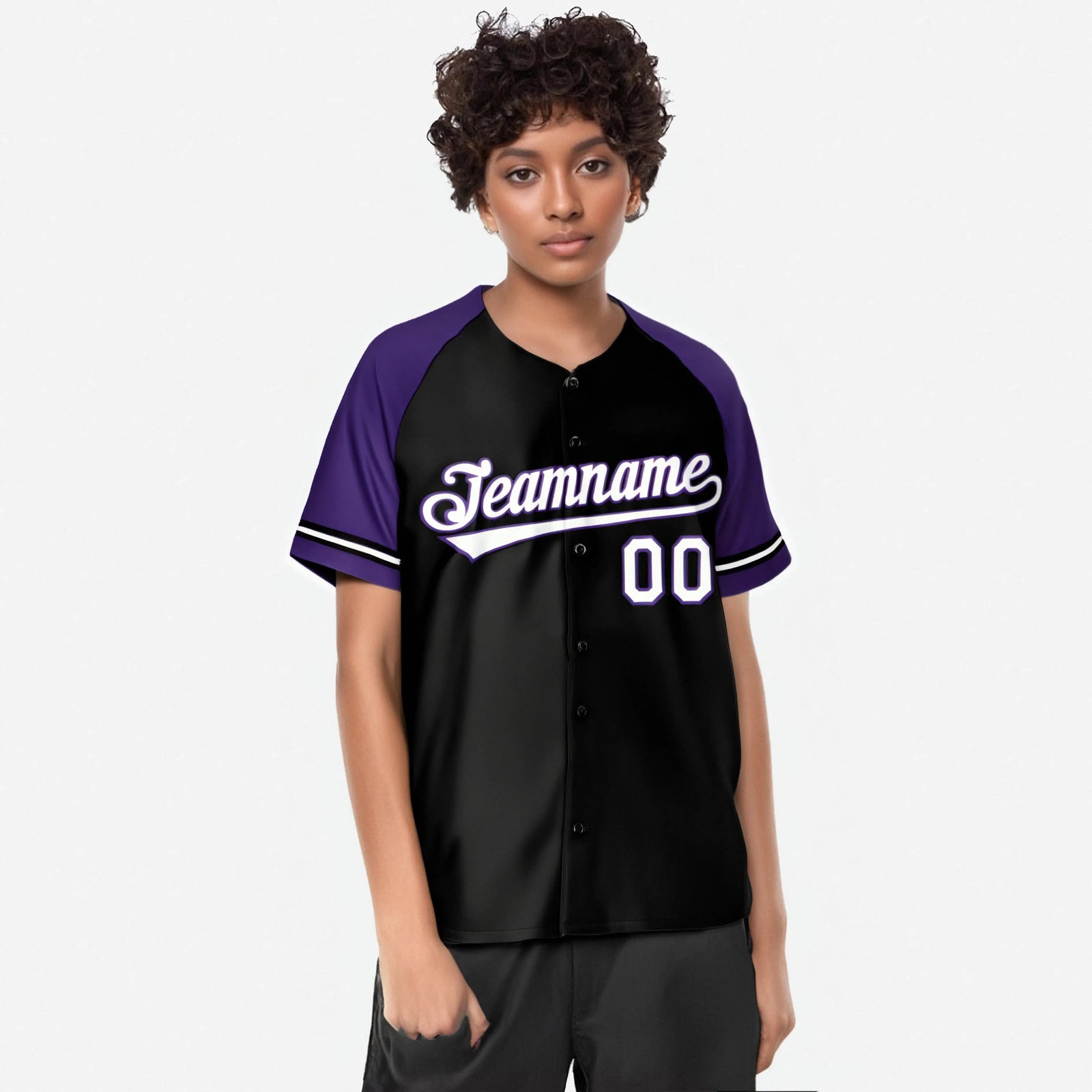 Custom Black Purple White Authentic Raglan Sleeves Baseball Jersey