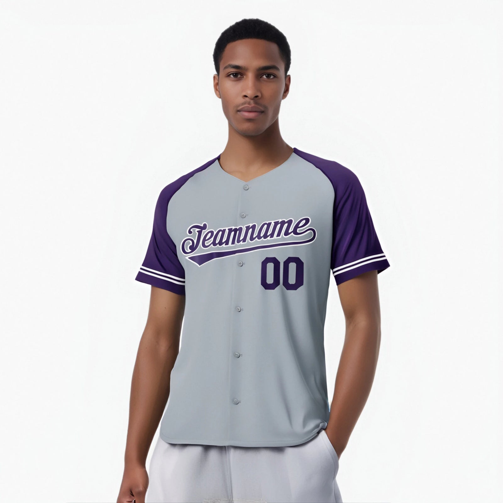Custom Gray Purple Authentic Raglan Sleeves Baseball Jersey