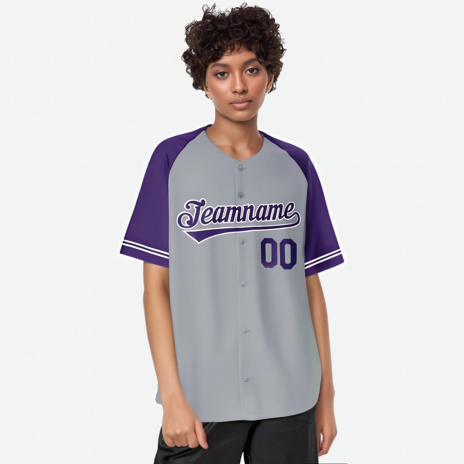 Custom Gray Purple Authentic Raglan Sleeves Baseball Jersey