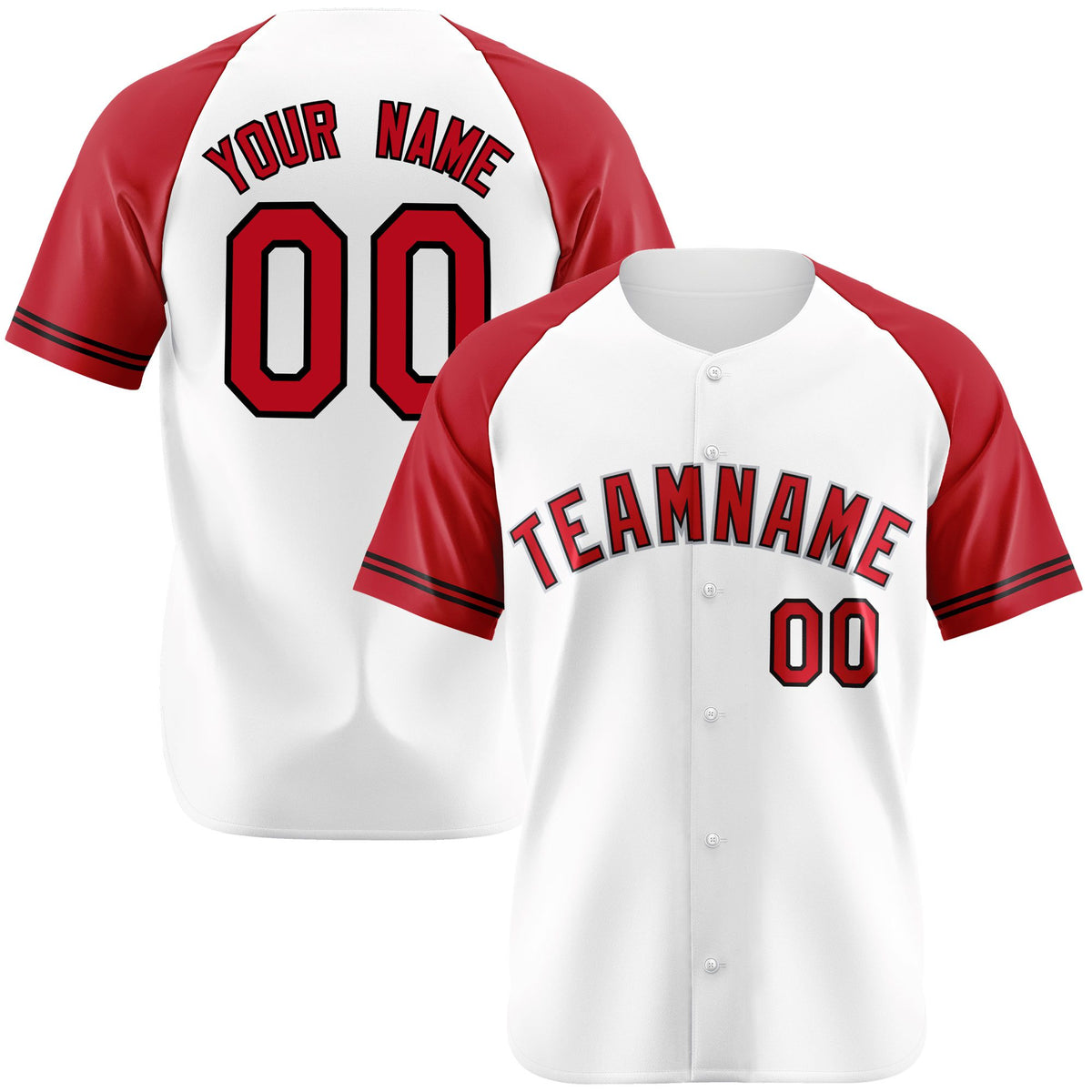 Custom White Red Authentic Raglan Sleeves Baseball Jersey