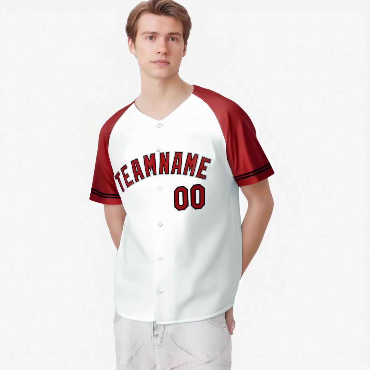 Custom White Red Authentic Raglan Sleeves Baseball Jersey