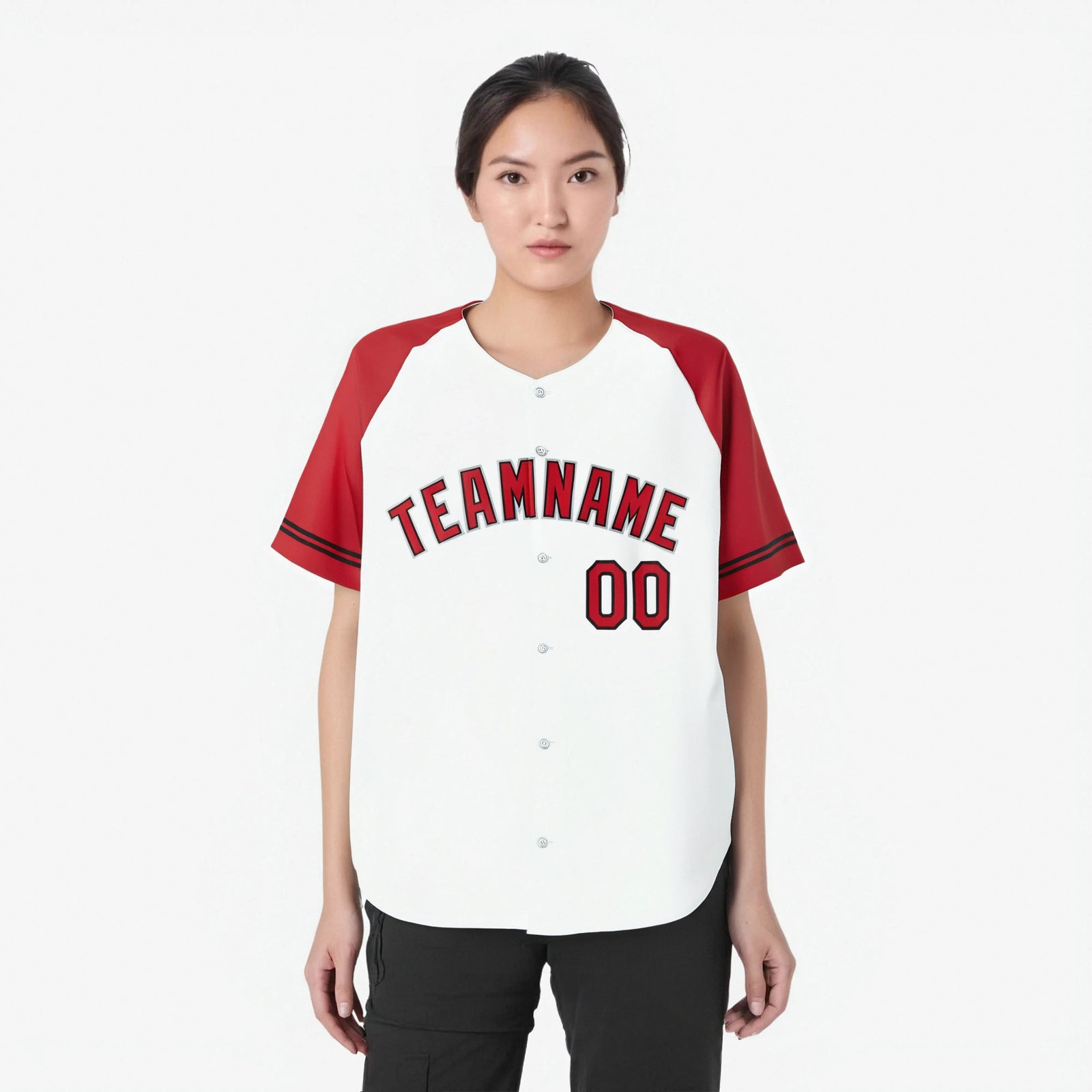 Custom White Red Authentic Raglan Sleeves Baseball Jersey
