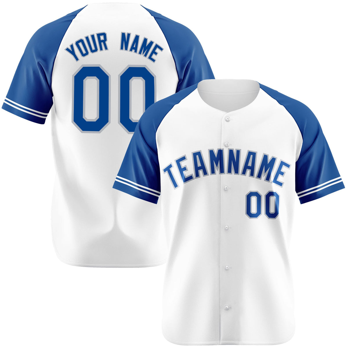 Custom White Royal Blue Authentic Raglan Sleeves Baseball Jersey