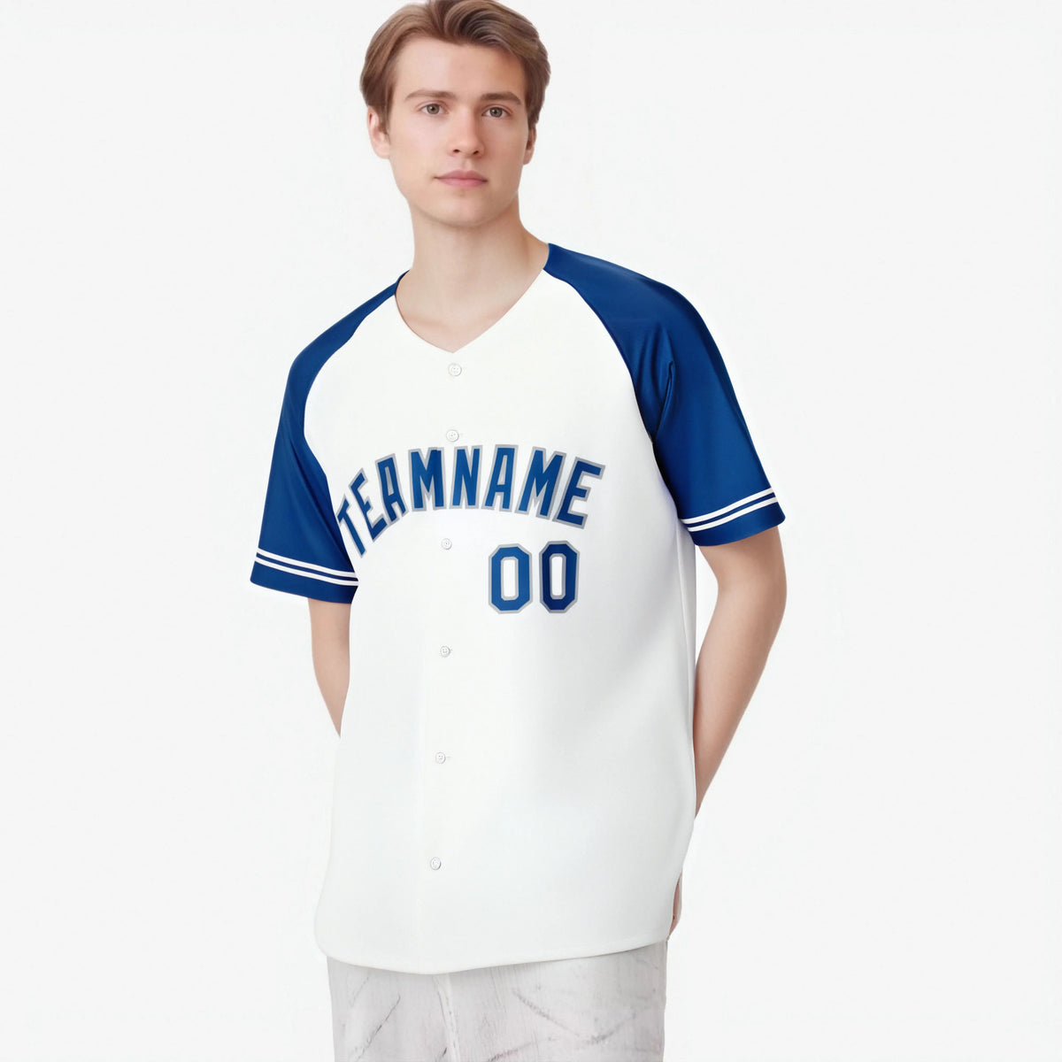 Custom White Royal Blue Authentic Raglan Sleeves Baseball Jersey
