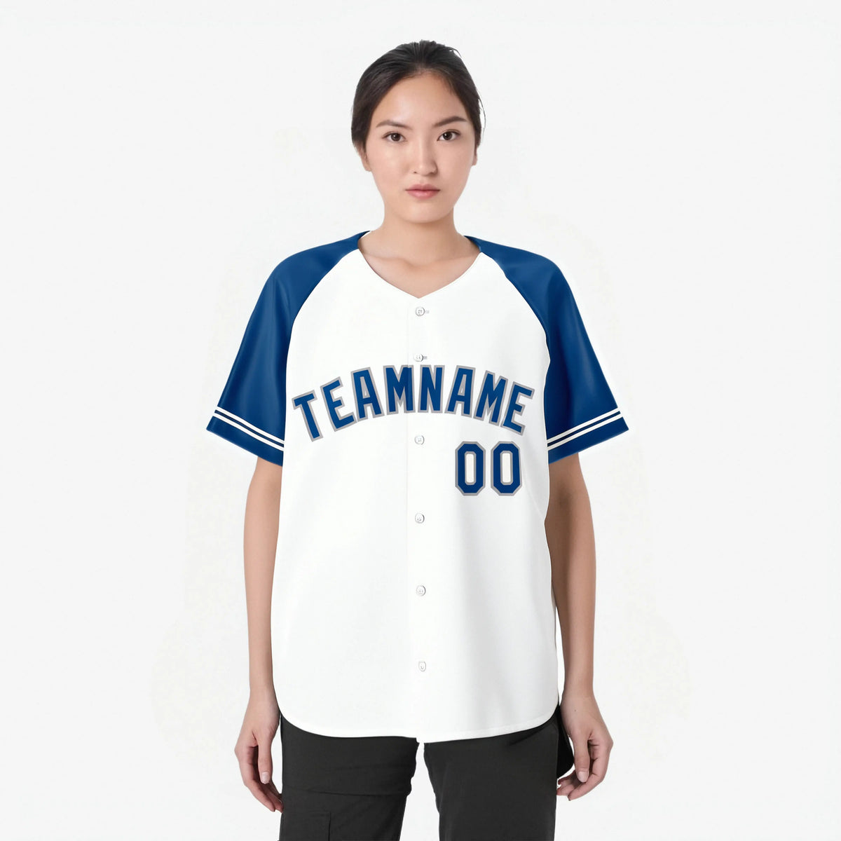 Custom White Royal Blue Authentic Raglan Sleeves Baseball Jersey