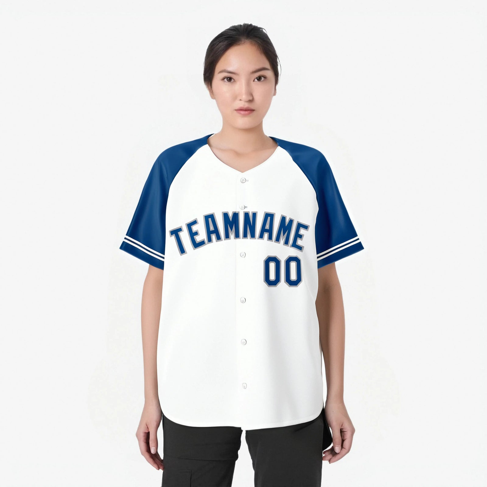 Custom White Royal Blue Authentic Raglan Sleeves Baseball Jersey